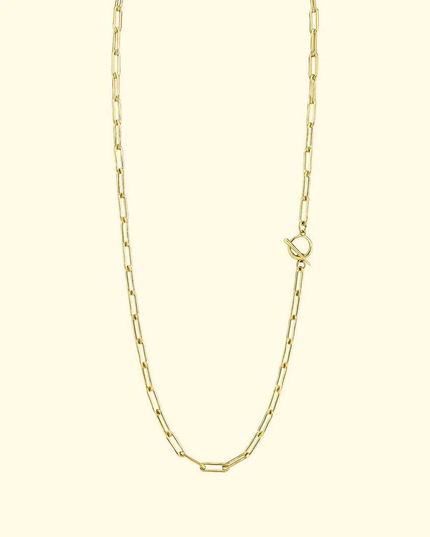 14K Fine Rectangular Link Chain Necklace with Tusk Clasp 24"