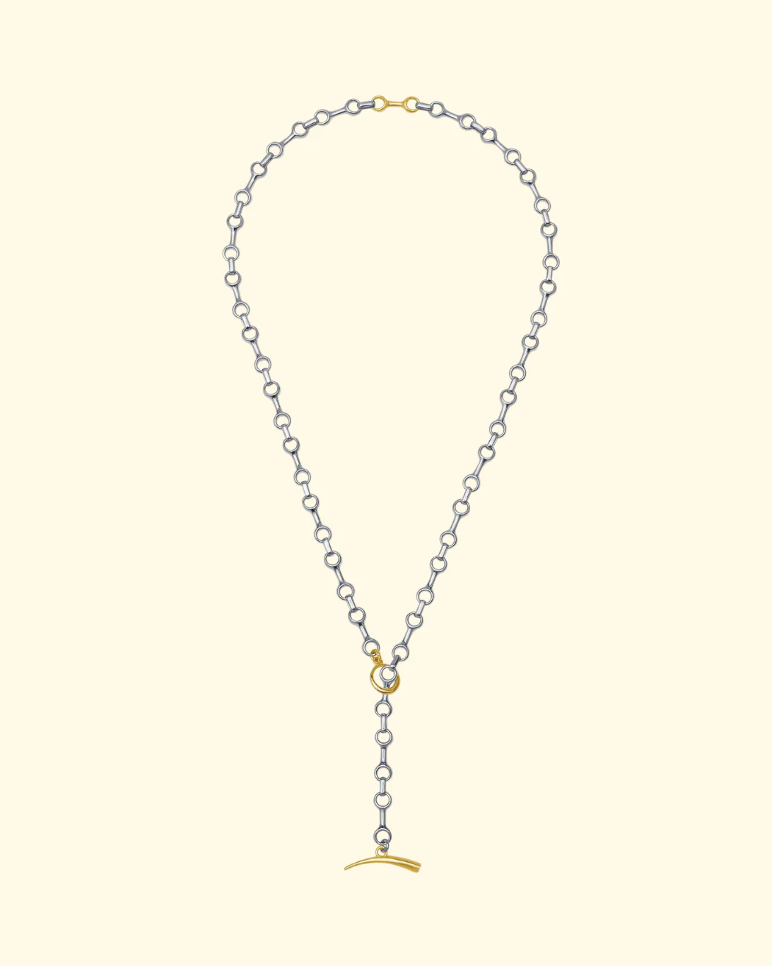15mm Two Tone Double Beam Necklace | Sterling Silver+14K Yellow Gold