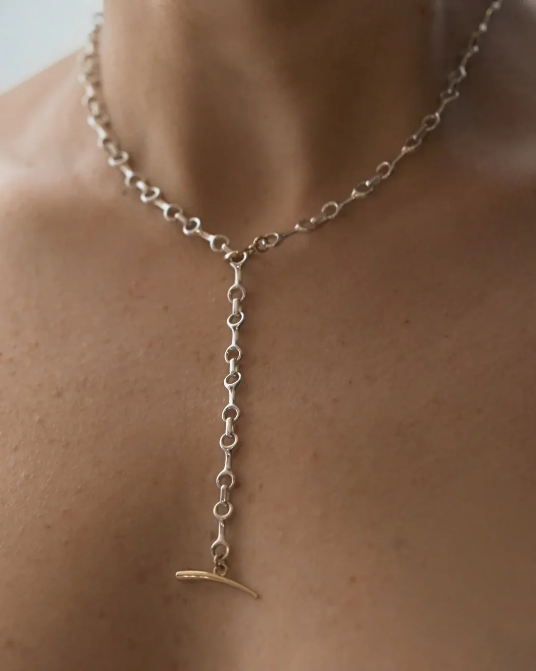 15mm Two Tone Double Beam Necklace | Sterling Silver+14K Yellow Gold - Image 2