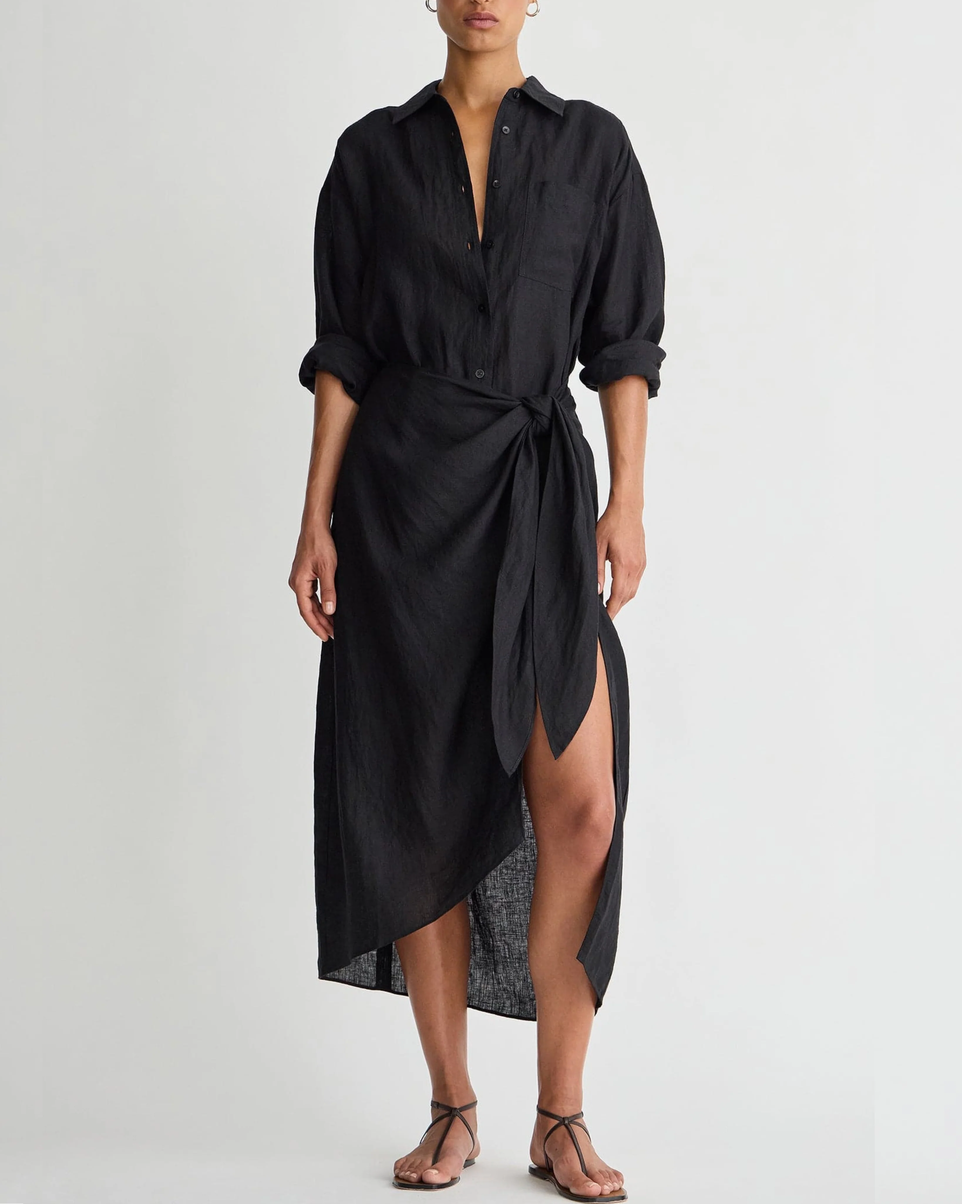Alessandra Sarong Shirt Dress | Black - Image 2