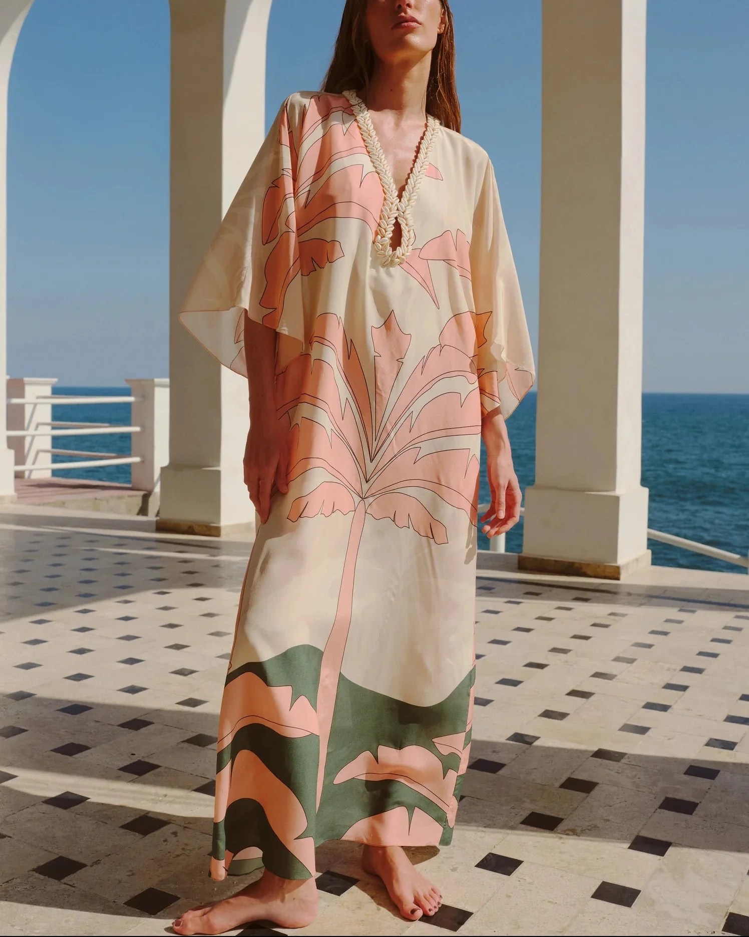 Andina Hand Embroidered Crepe Tunic | Peach Palms - Image 3