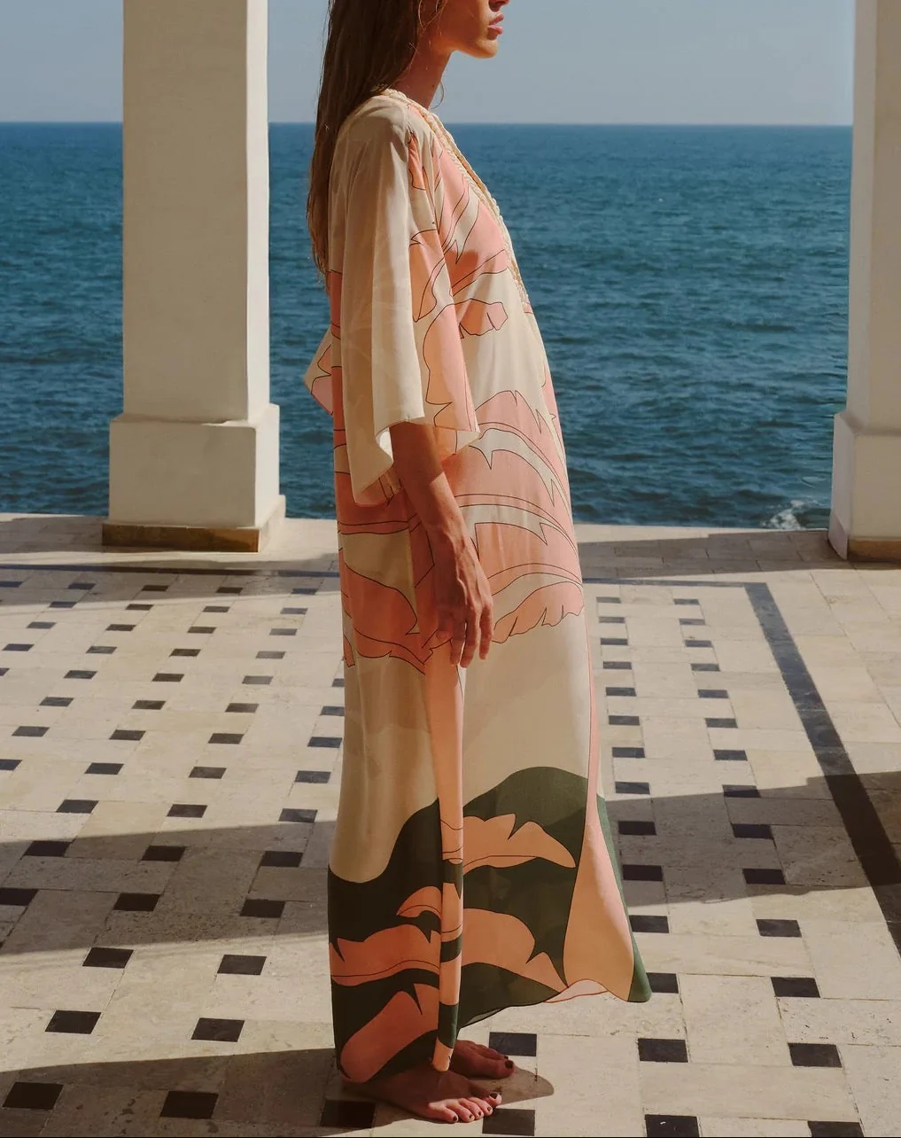 Andina Hand Embroidered Crepe Tunic | Peach Palms - Image 4