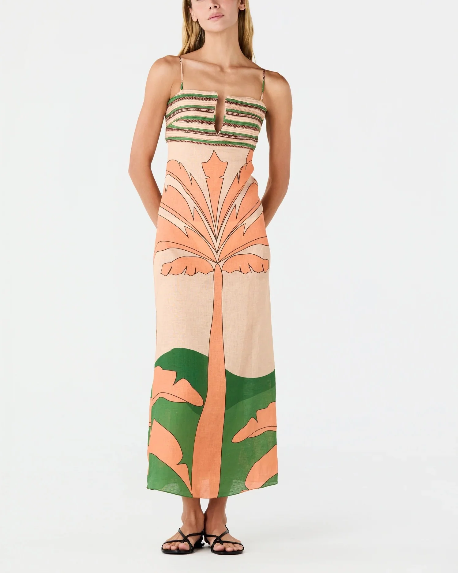 Antigua Linen Midi Dress | Peach Palms - Image 3