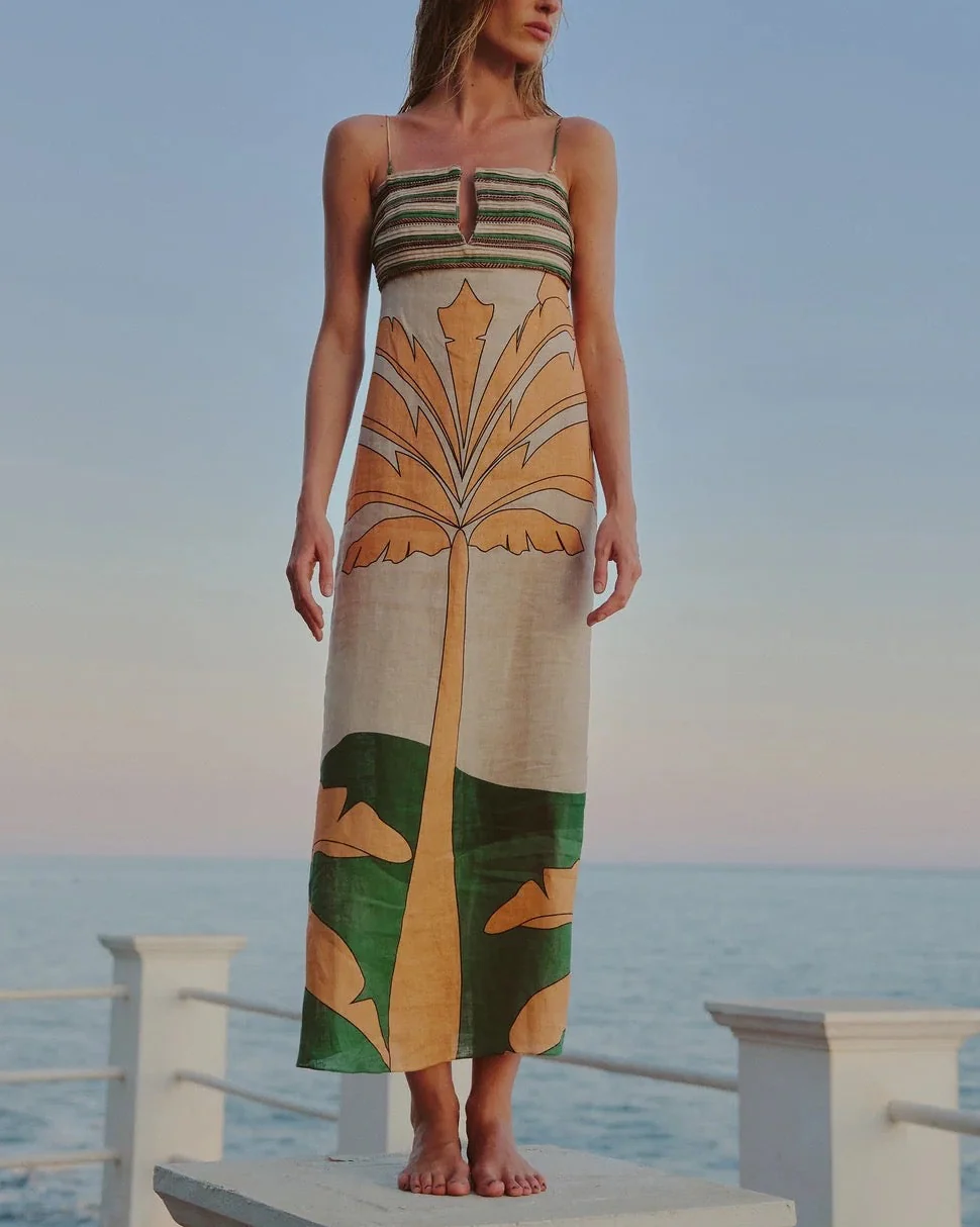 Antigua Linen Midi Dress | Peach Palms - Image 4