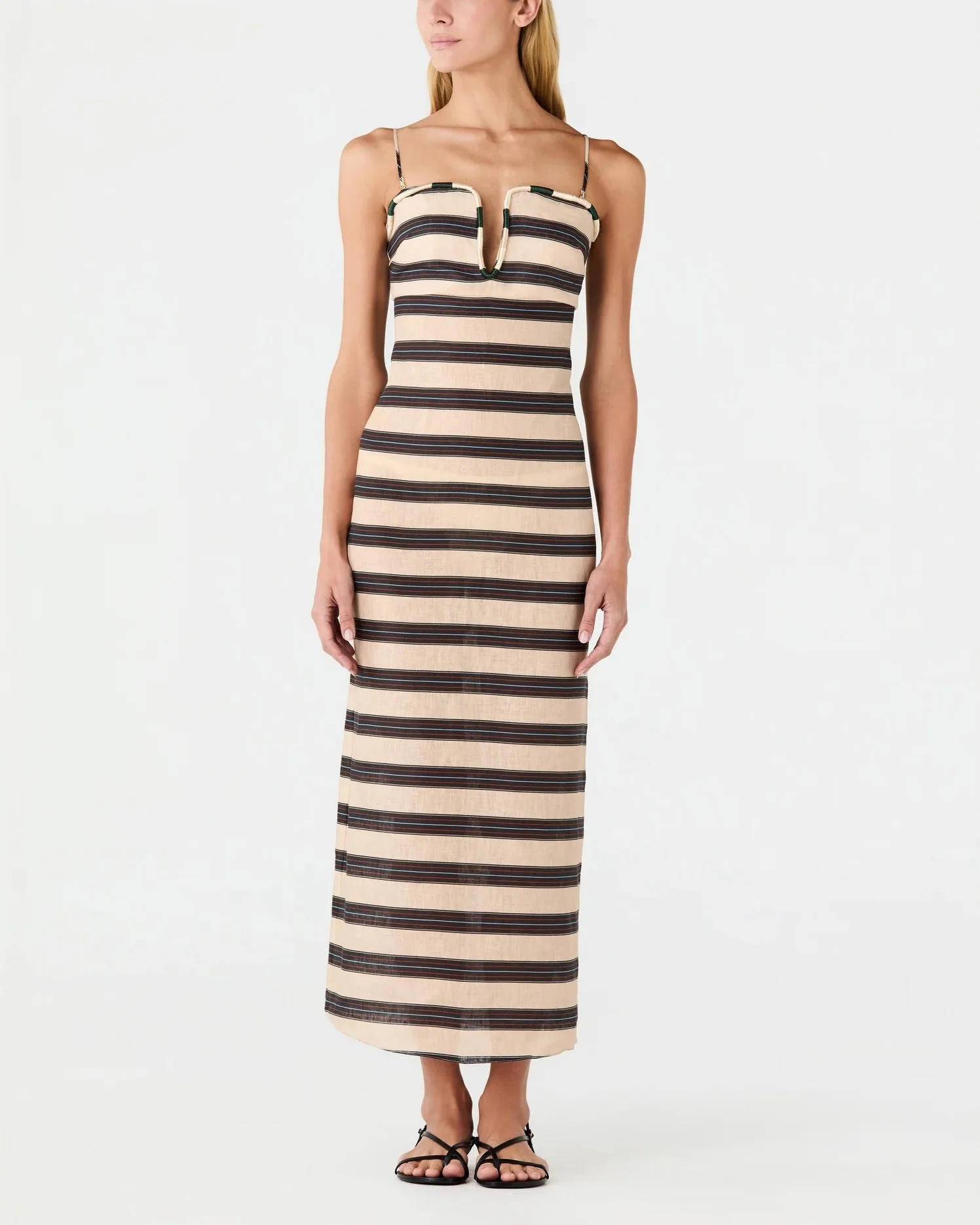 Antonia Linen Midi Dress | Navy Stripes - Image 3