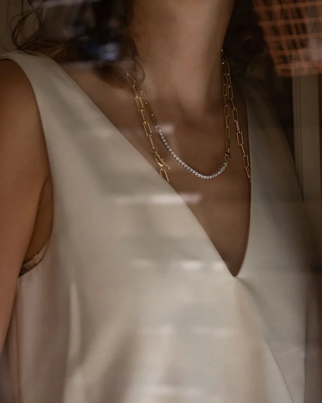 Ascending Diamonds Tennis Necklace on Rectangular Chain | 14K Yellow Gold - Image 2