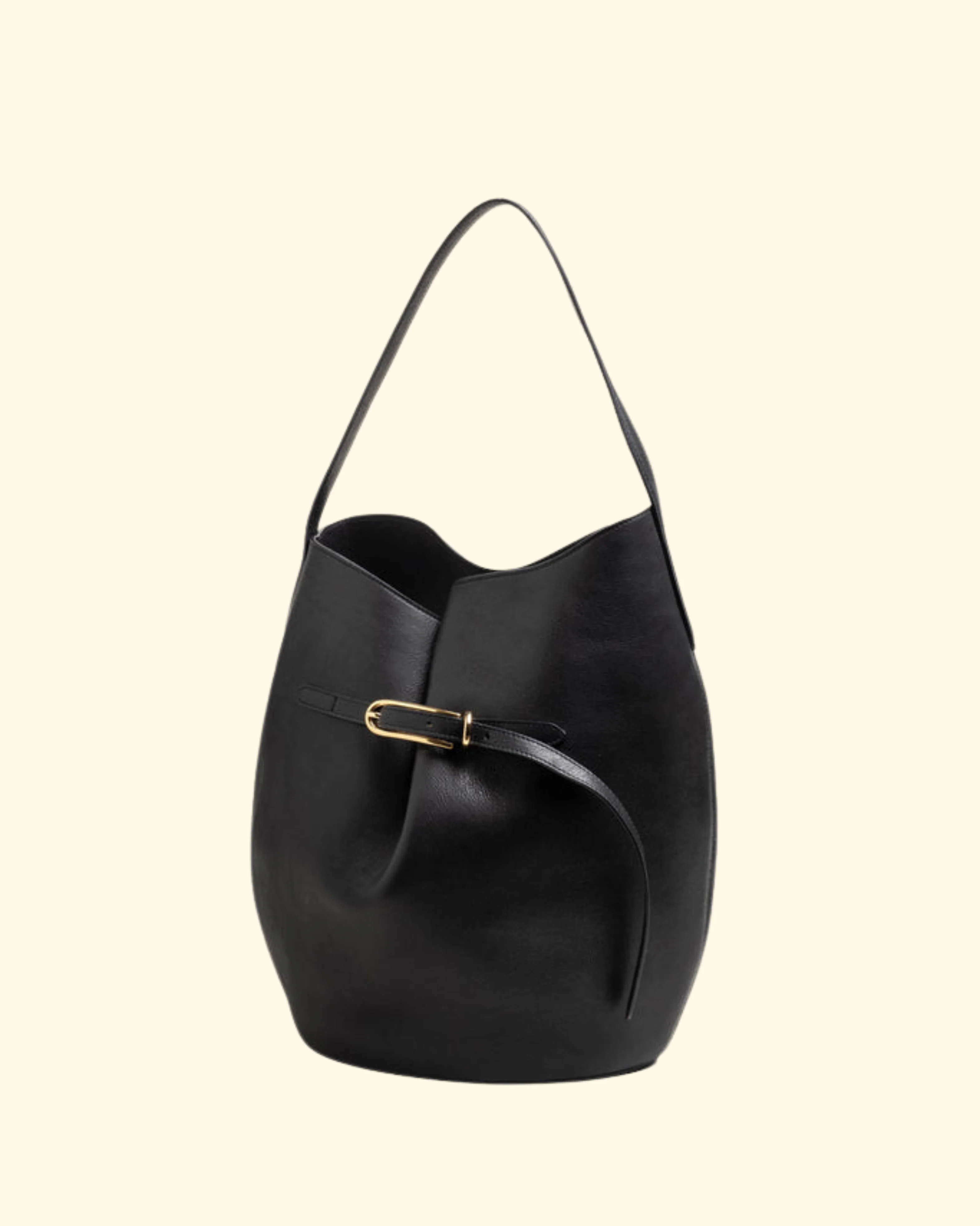 Belted Bucket Bag Large | Black Leather - Image 7