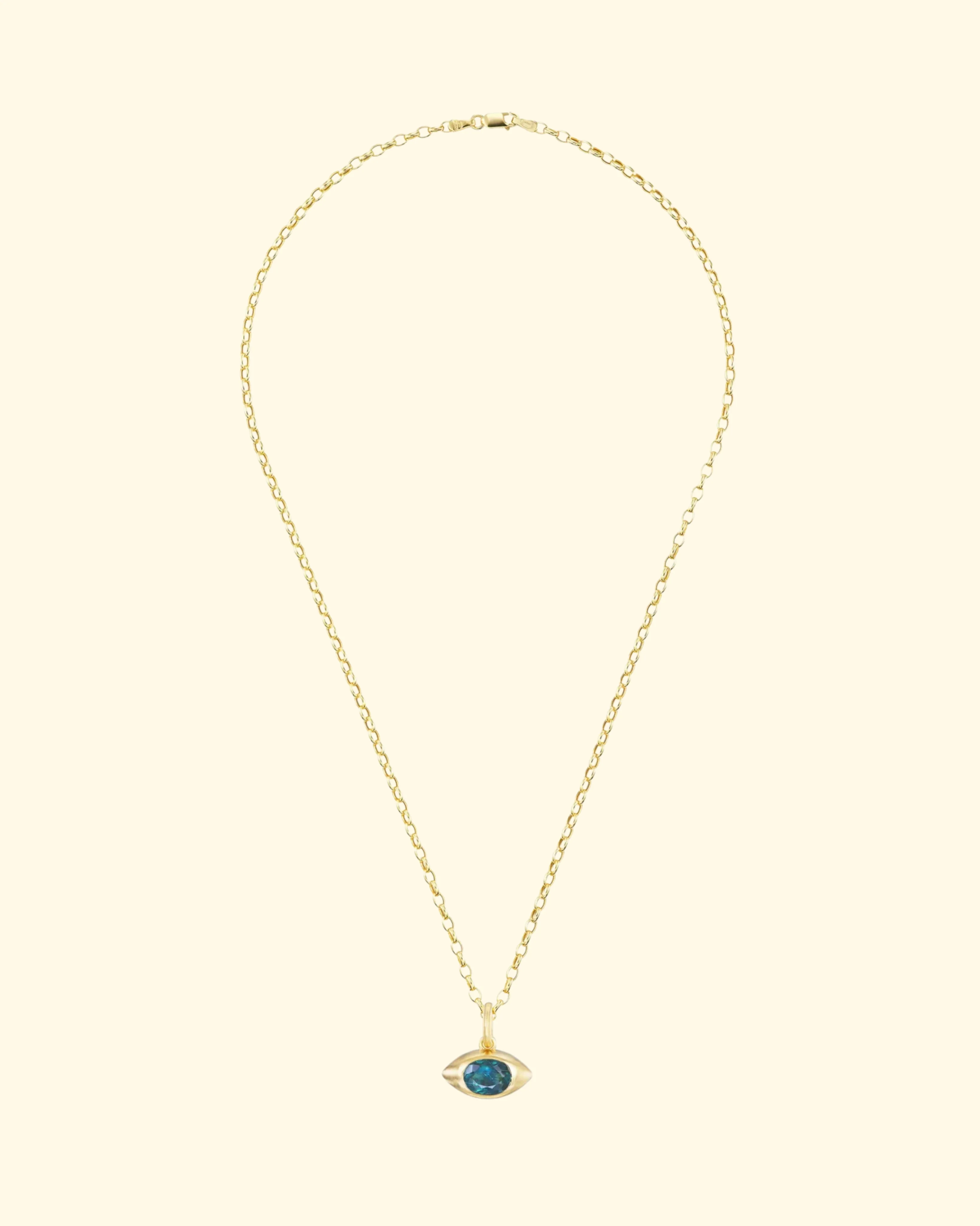 Blue Tourmaline Eye Pendant With Chain | 18k Yellow Gold