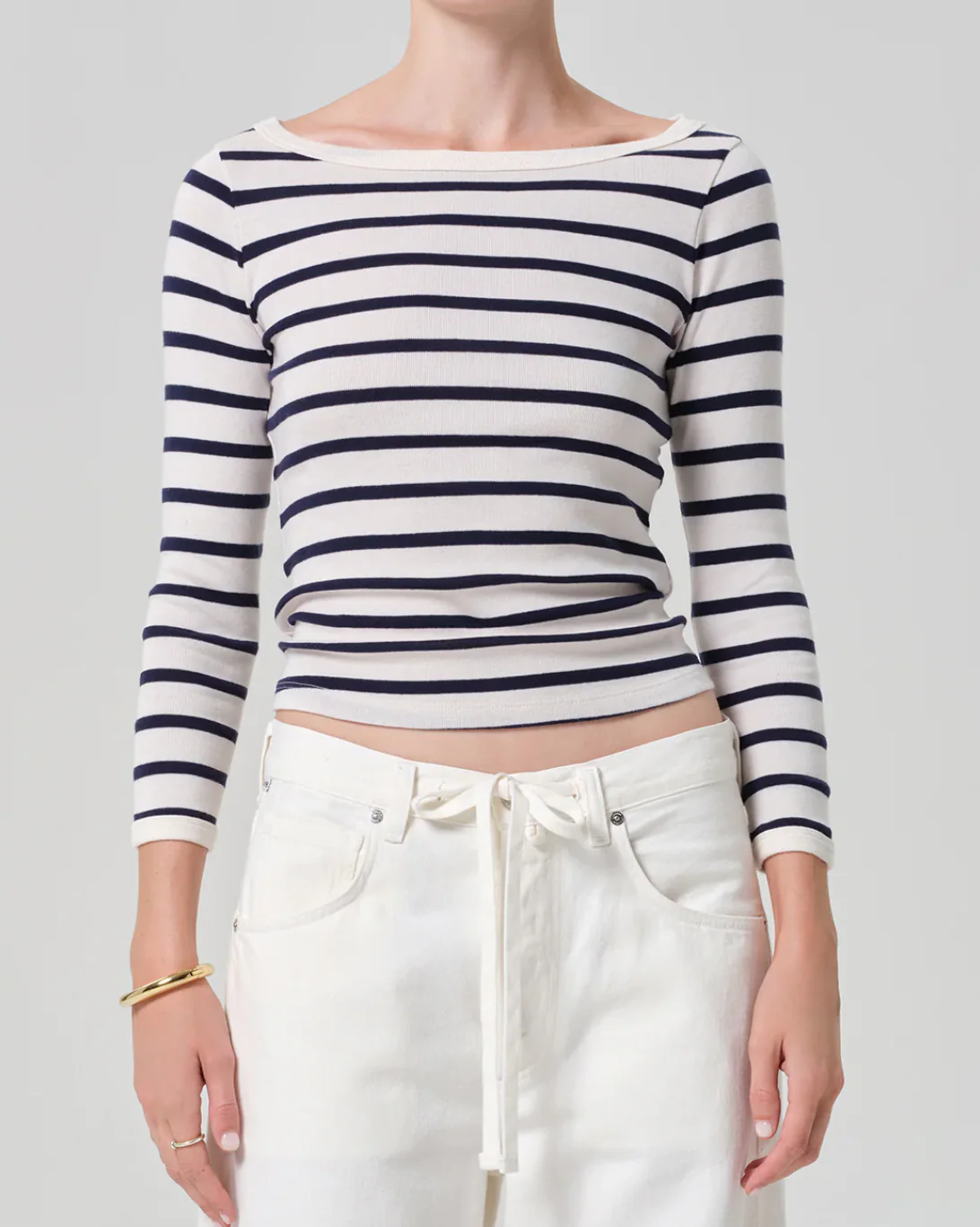Boat Neck Slim Tee | Azure Stripe - Image 2