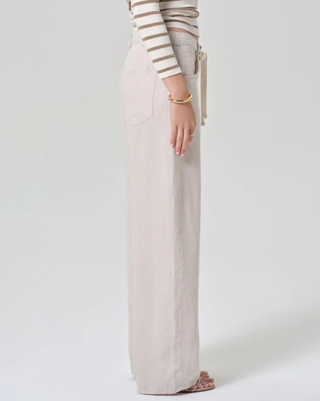 Brynn Drawstring Linen Trouser | Pale Stone - Image 3
