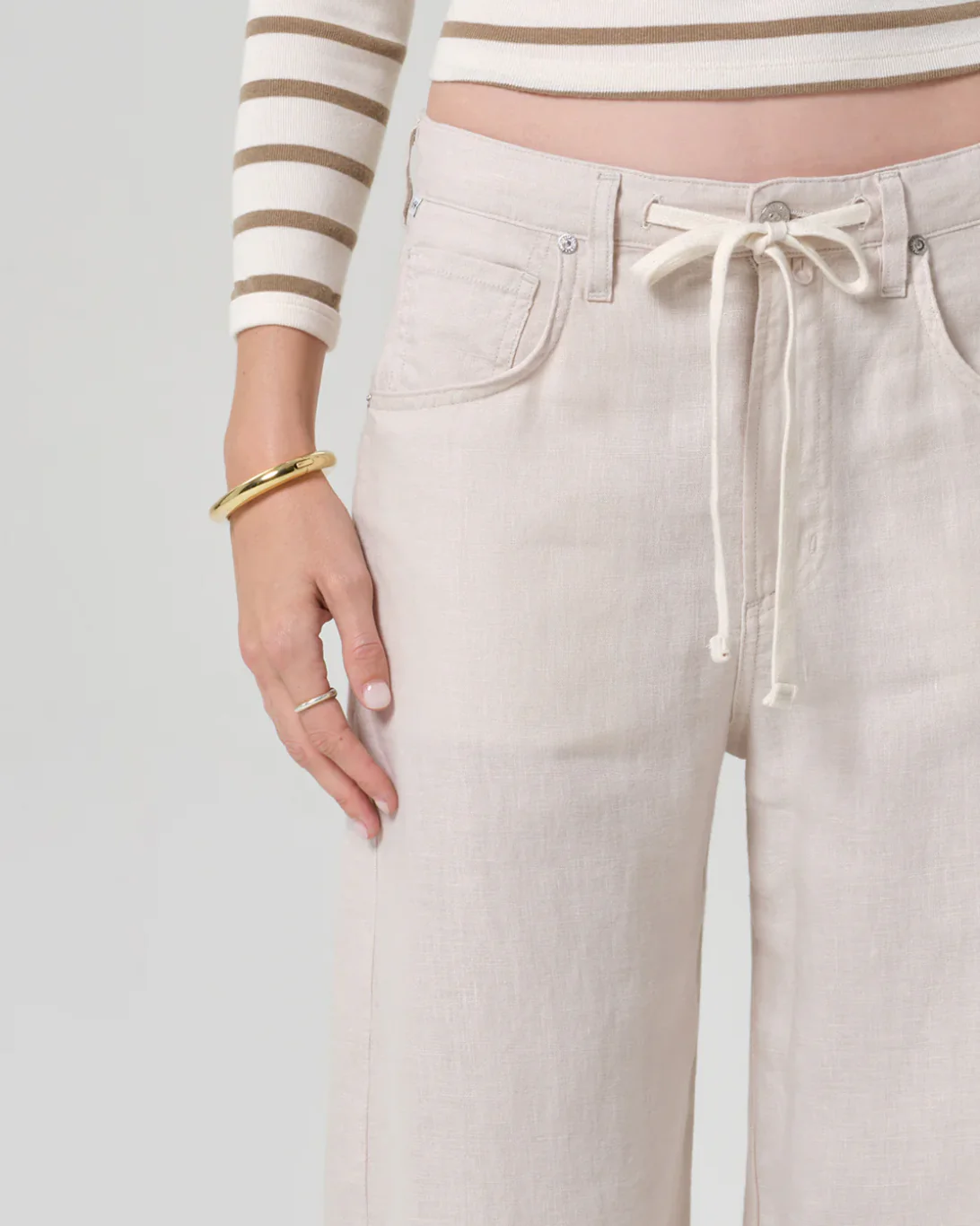 Brynn Drawstring Linen Trouser | Pale Stone - Image 4