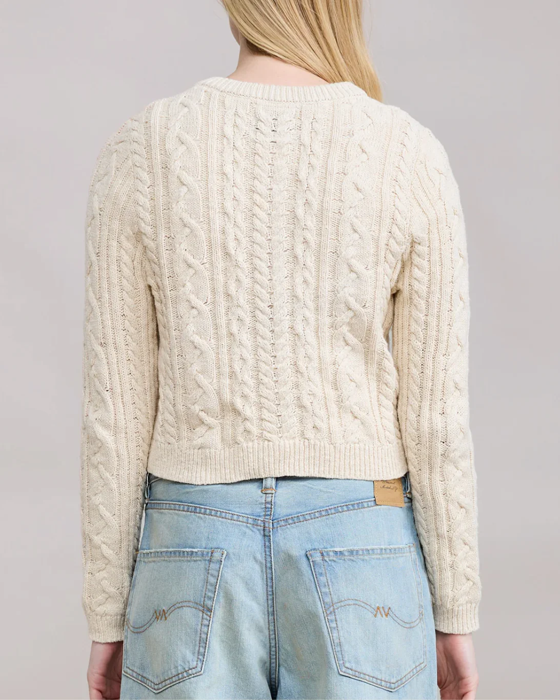 Cable Shrunken Cardigan | Ecru Slub - Image 3