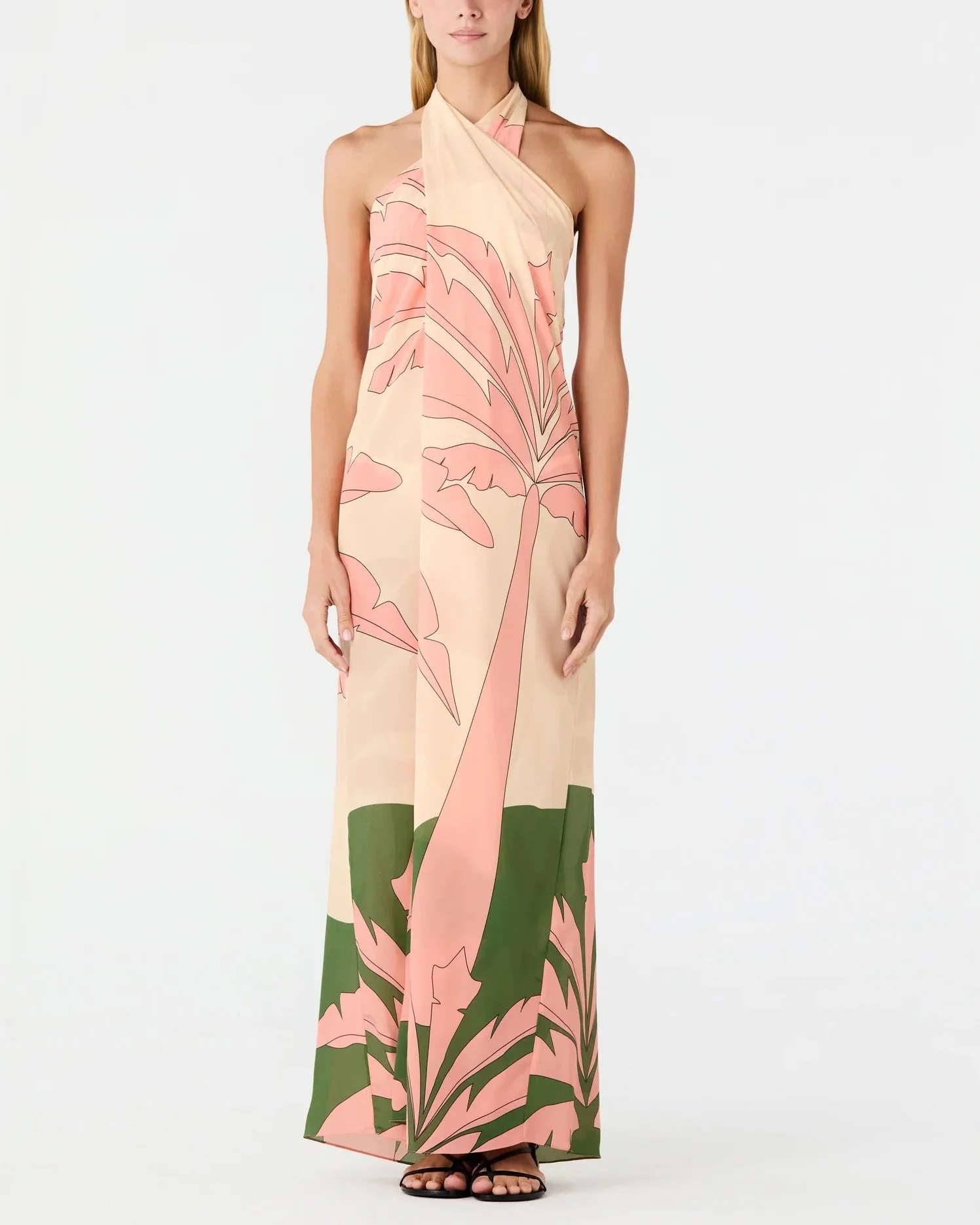 Cayetana Silk Crepe Maxi Dress | Peach Palms - Image 3