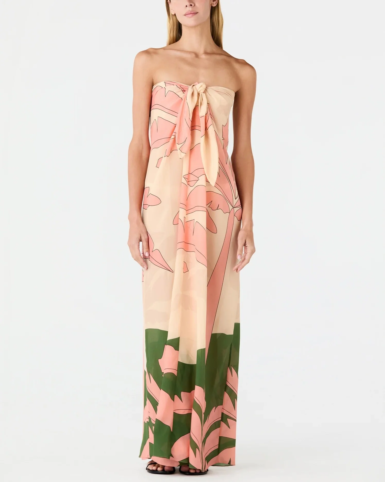 Cayetana Silk Crepe Maxi Dress | Peach Palms - Image 4