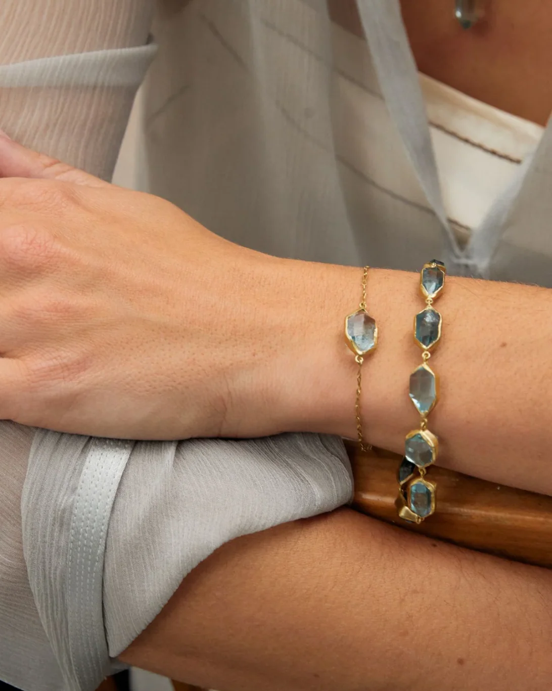 Cerulean Single Stone Bracelet | 18K YG & Aquamarine - Image 2