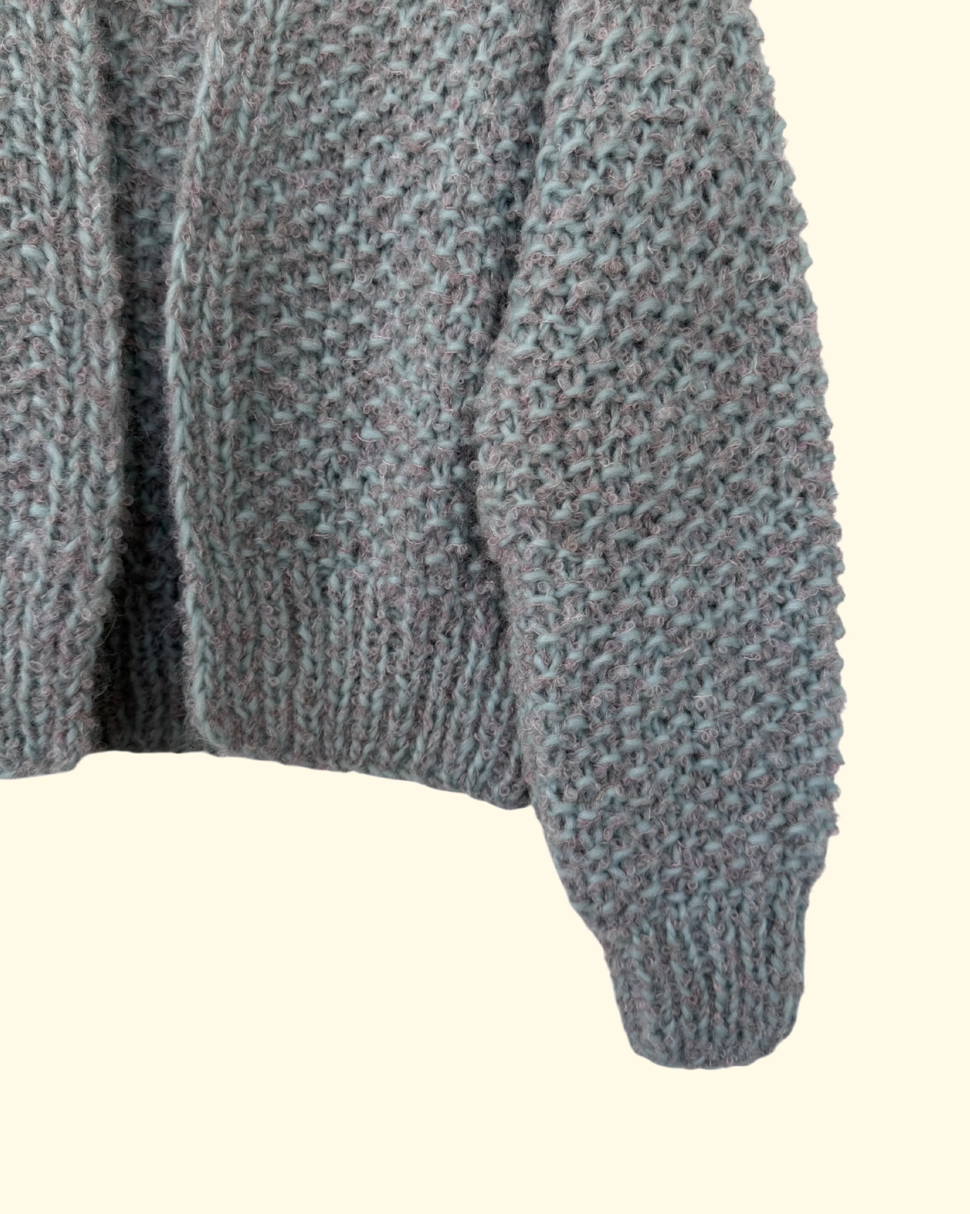 Chunky Alpaca Pearl Short Cardigan | Steel Green-Rose - Image 2