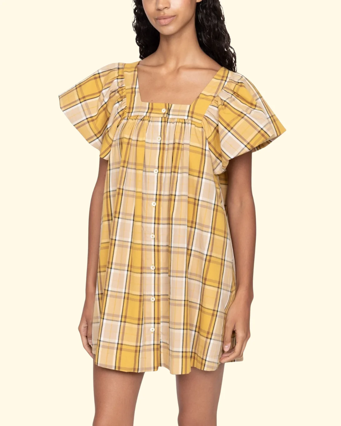 Copeland Plaid Mini Dress | Yellow - Image 3
