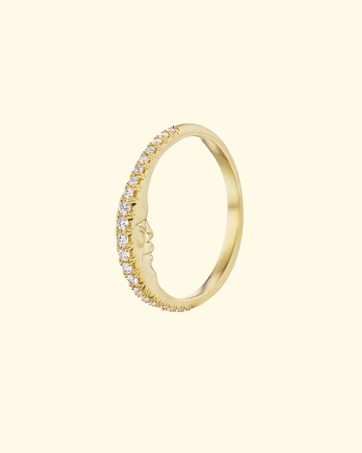 Diamond Crest Crescent Moonface Ring Cut Down Setting