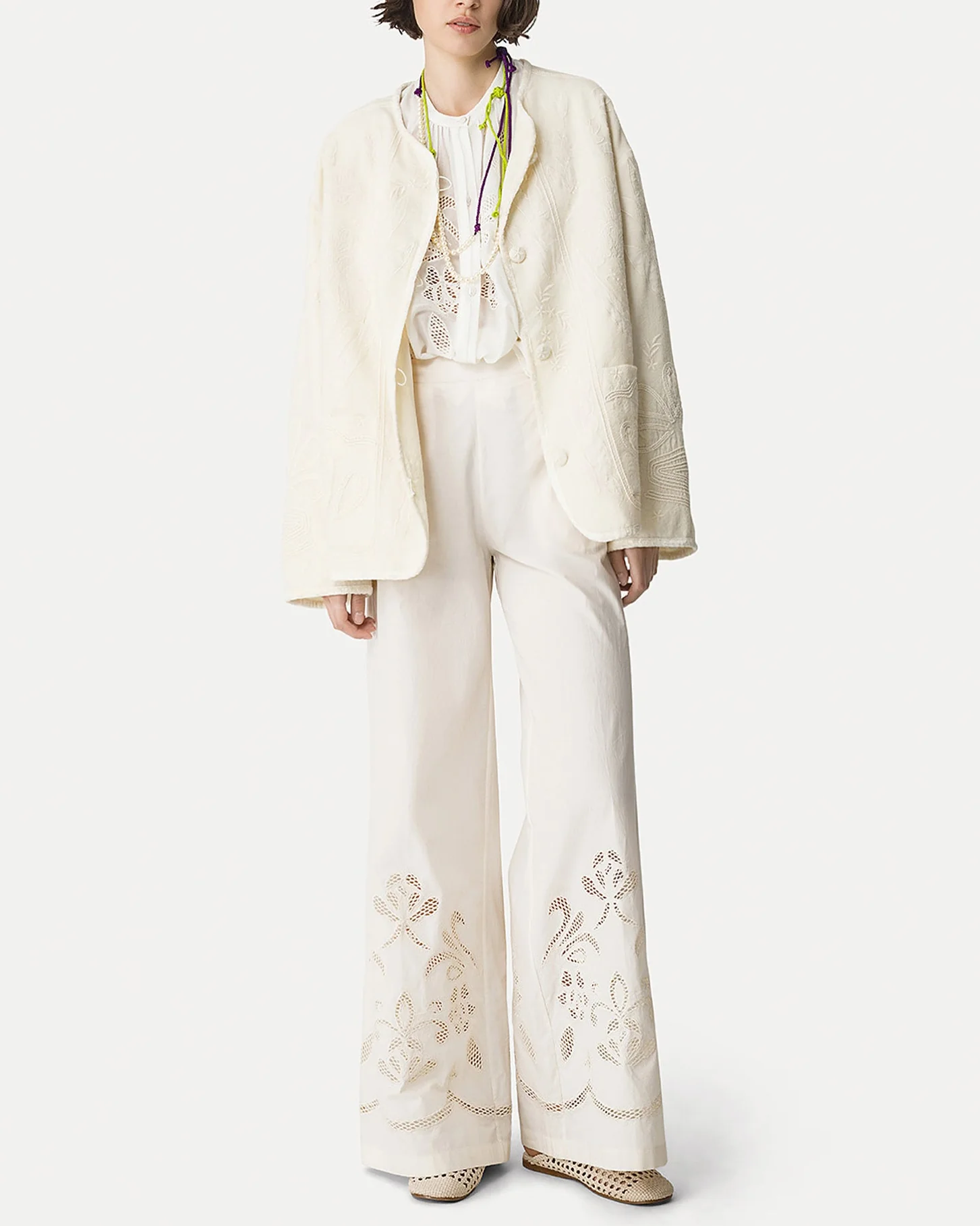 Embroidery Co Popline Cropped Pants | Avorio - Image 4