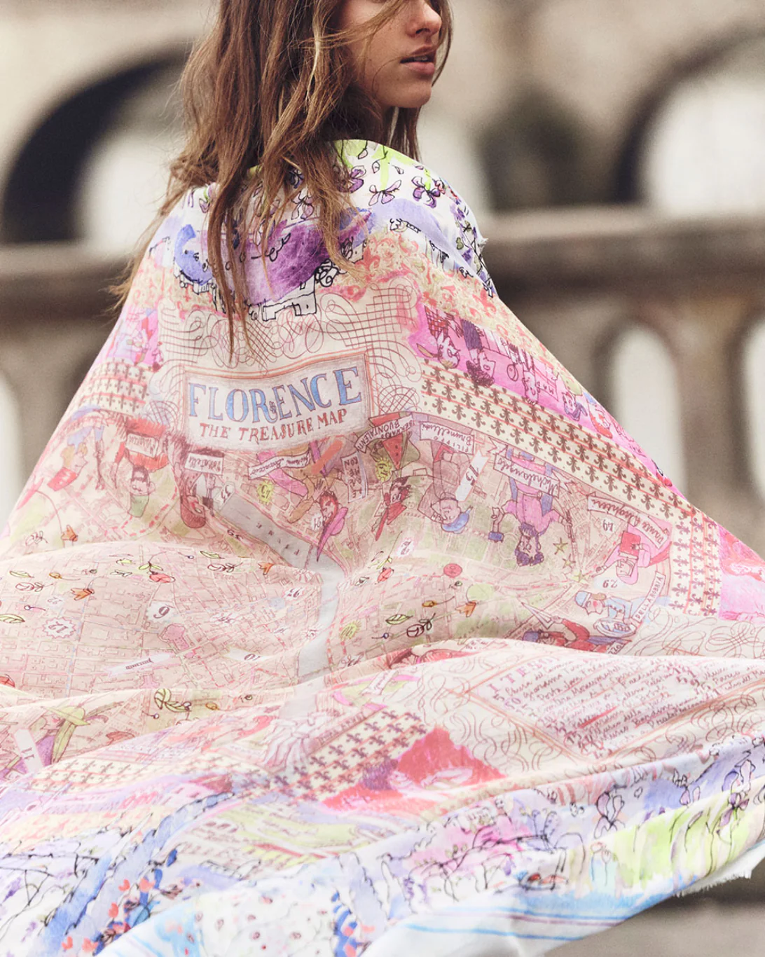 Florence Map Scarf | Pink & Blue Print - Image 2