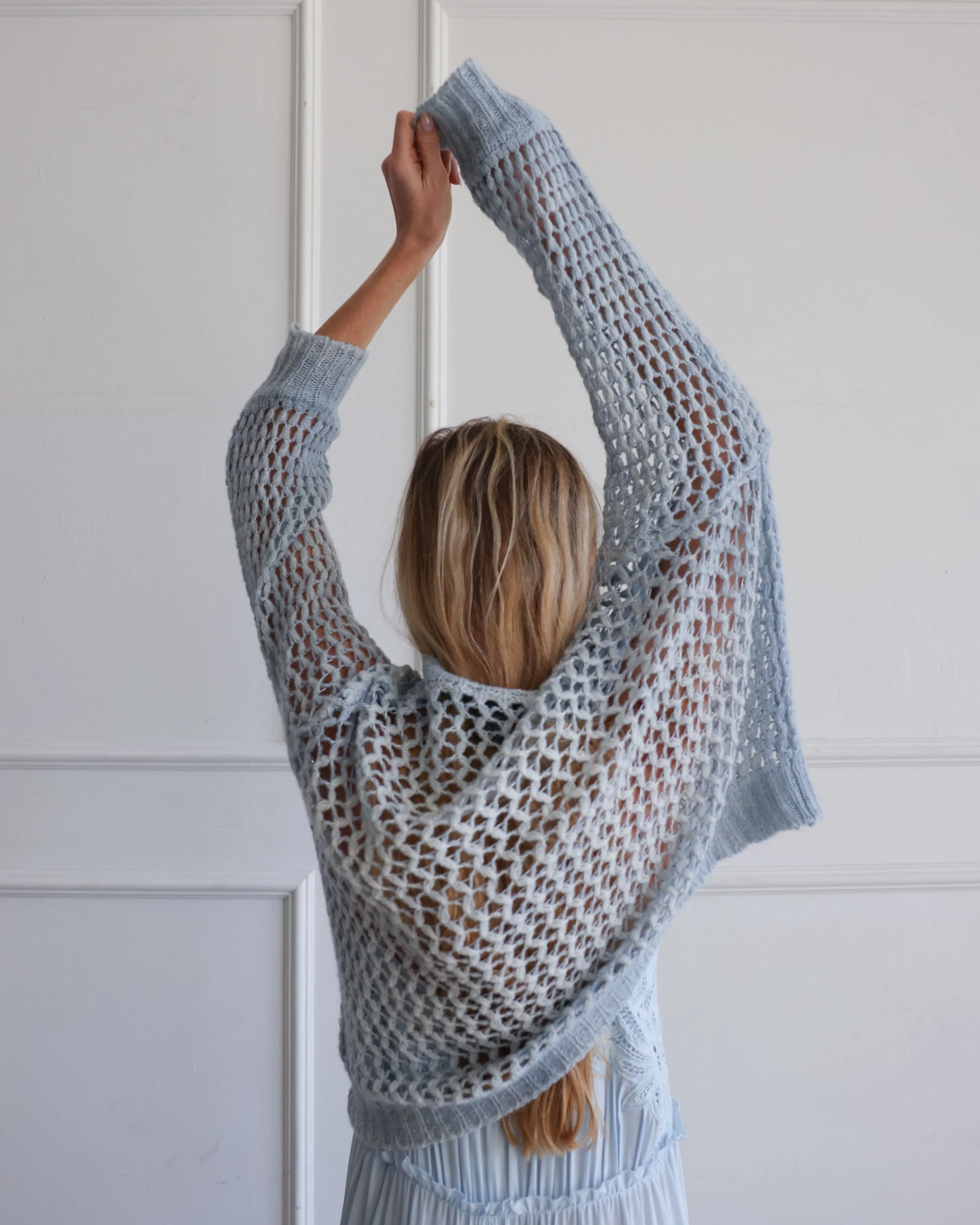Hand Painted Lace Stitch Pullover | Dusty Blue - Image 2