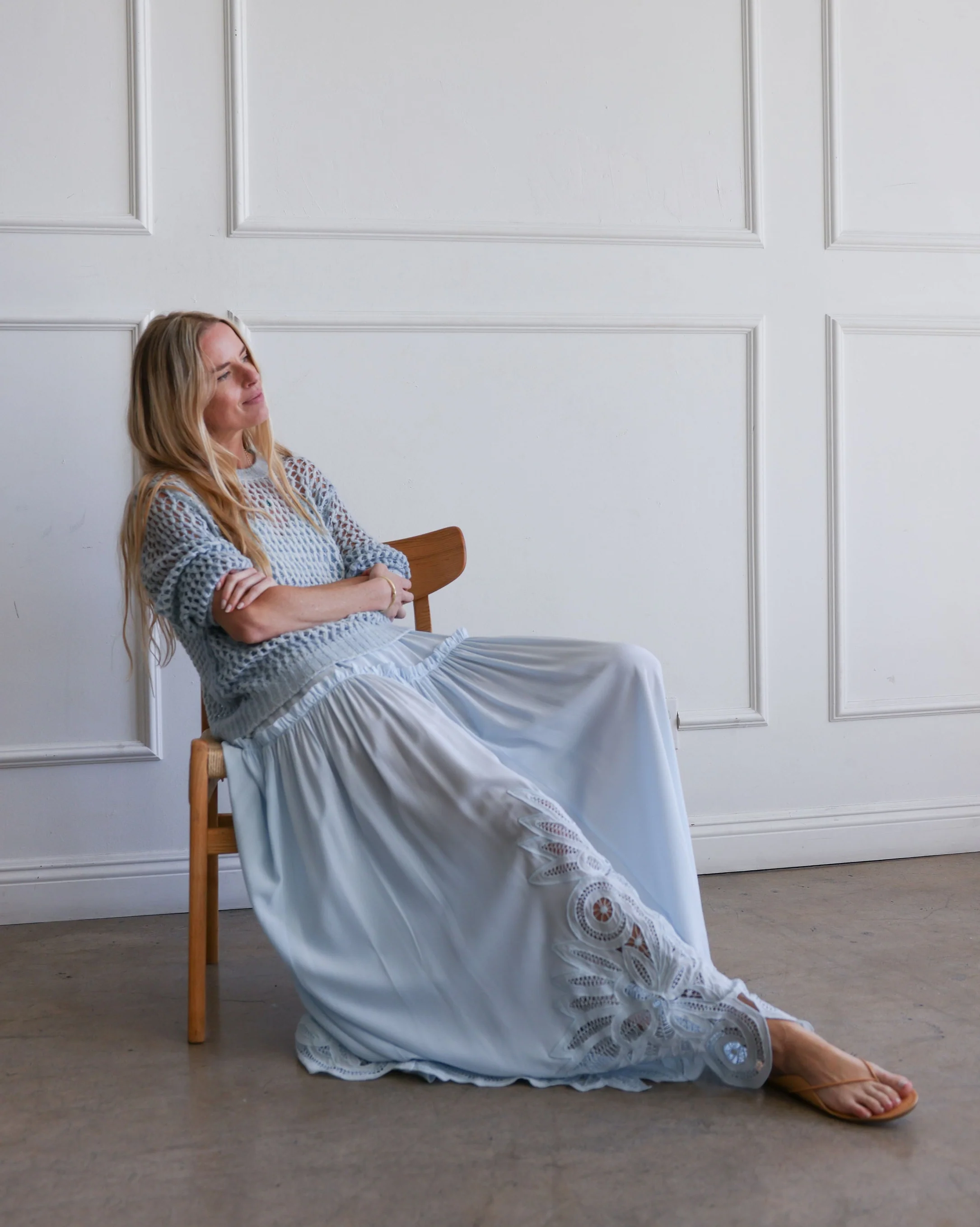 Hand Painted Lace Stitch Pullover | Dusty Blue - Image 3