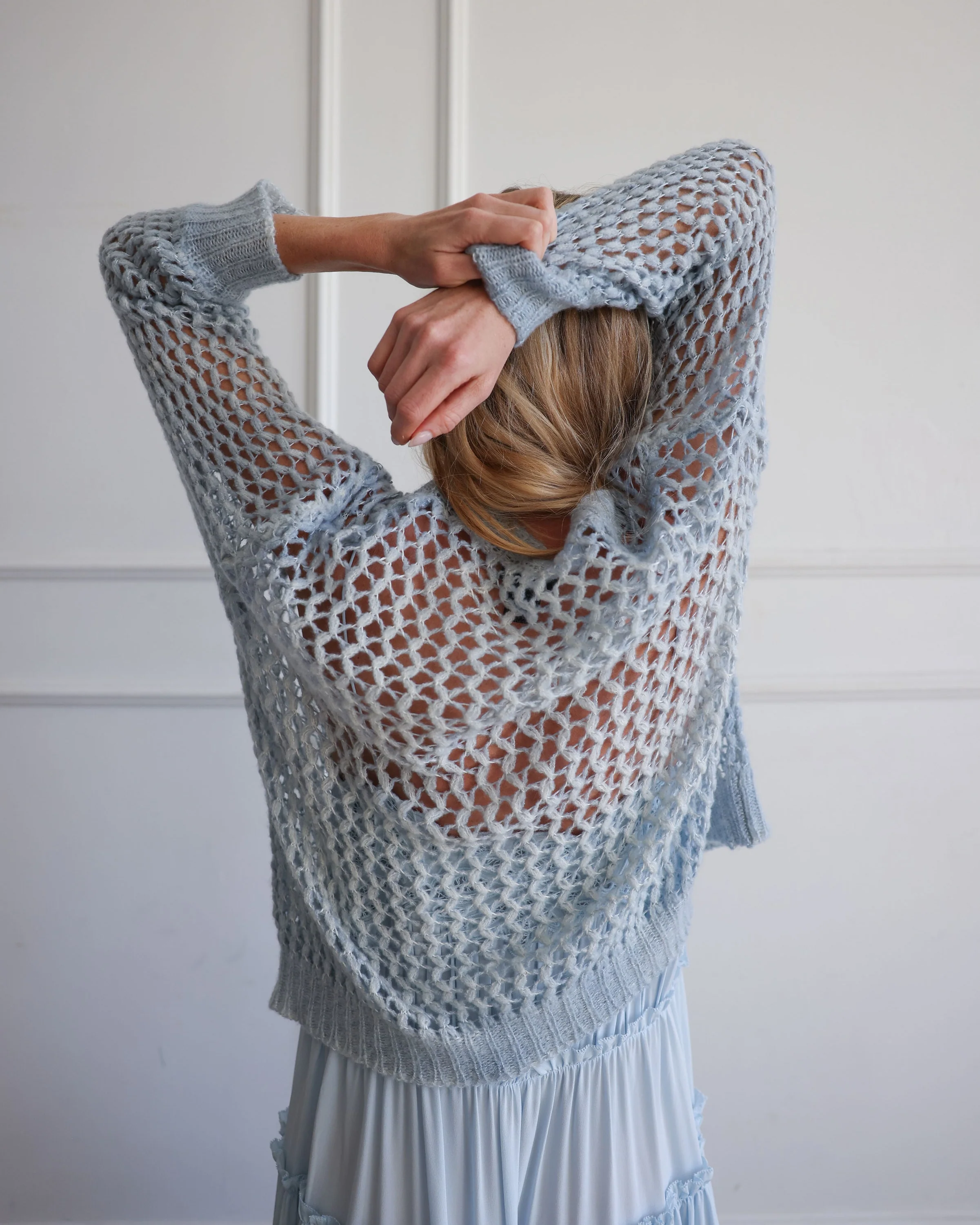Hand Painted Lace Stitch Pullover | Dusty Blue - Image 4