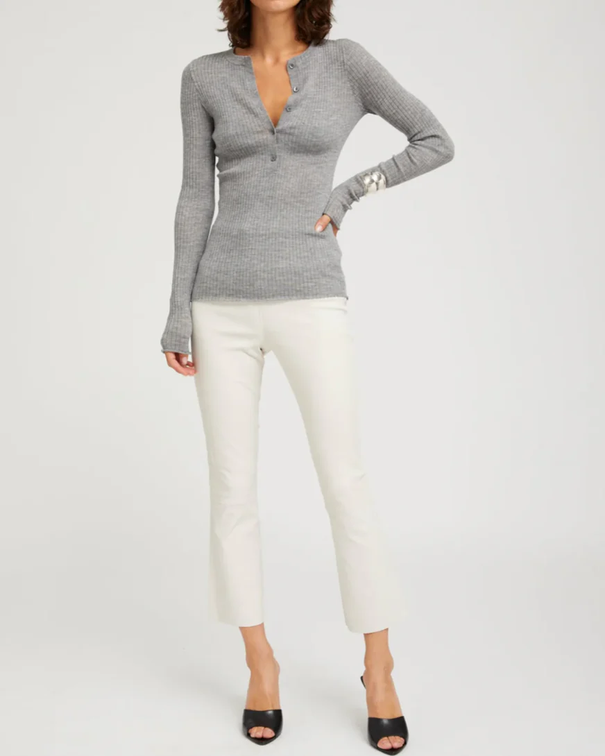 Long Sleeve Henley Top | Grey - Image 3