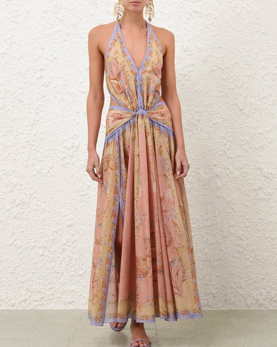 Indra Plunge Halter Maxi Dress | Pink Scarf Floral - Image 4