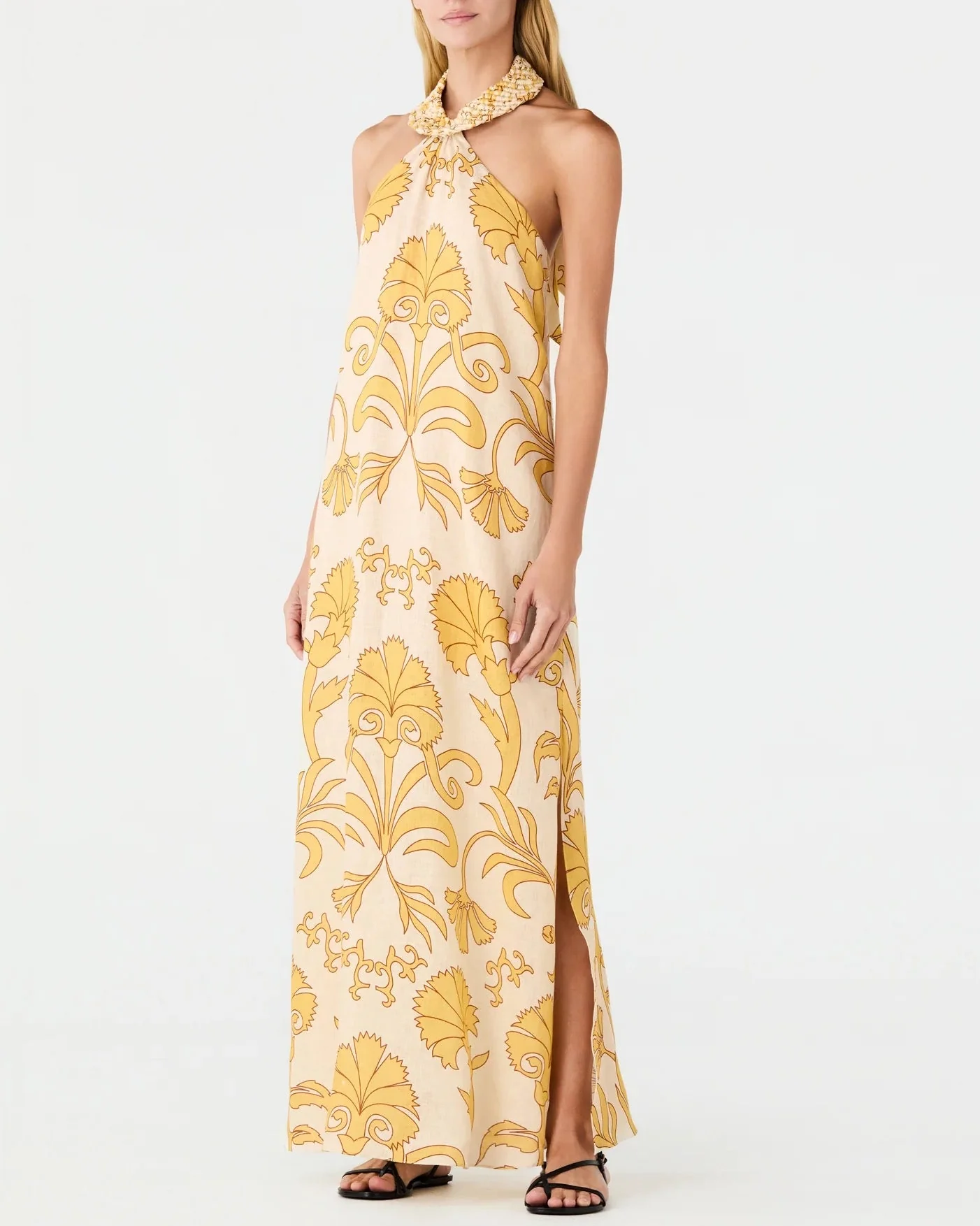 Ipanema Linen Maxi Dress | Yellow Flowers - Image 3