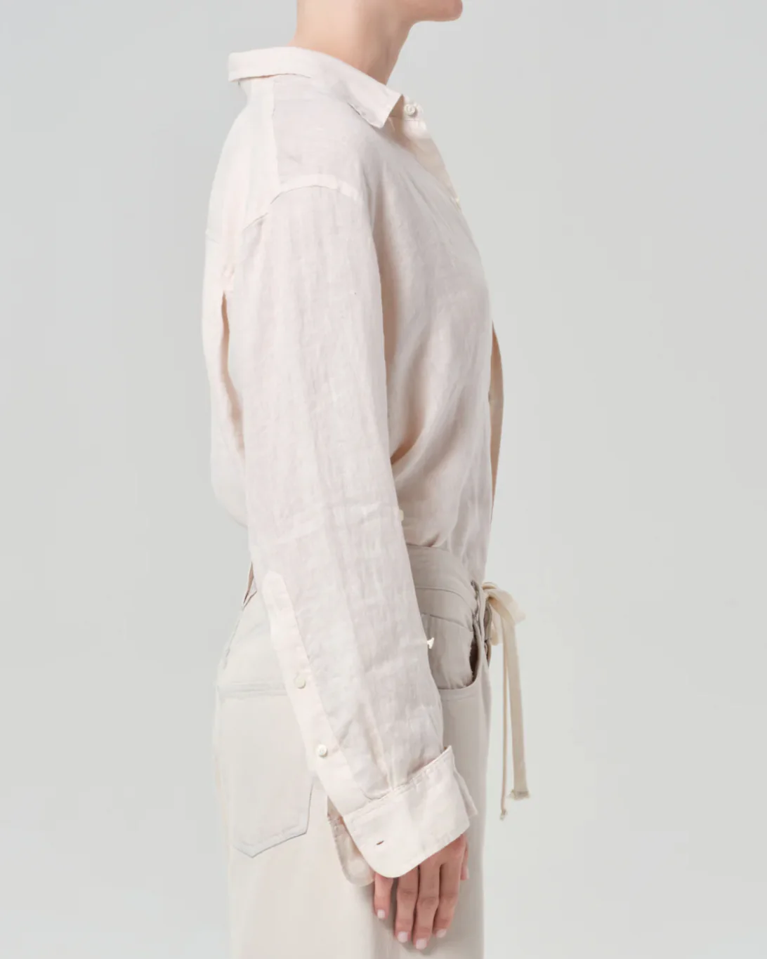 Kayla Shrunken Linen Shirt | Pale Stone - Image 3