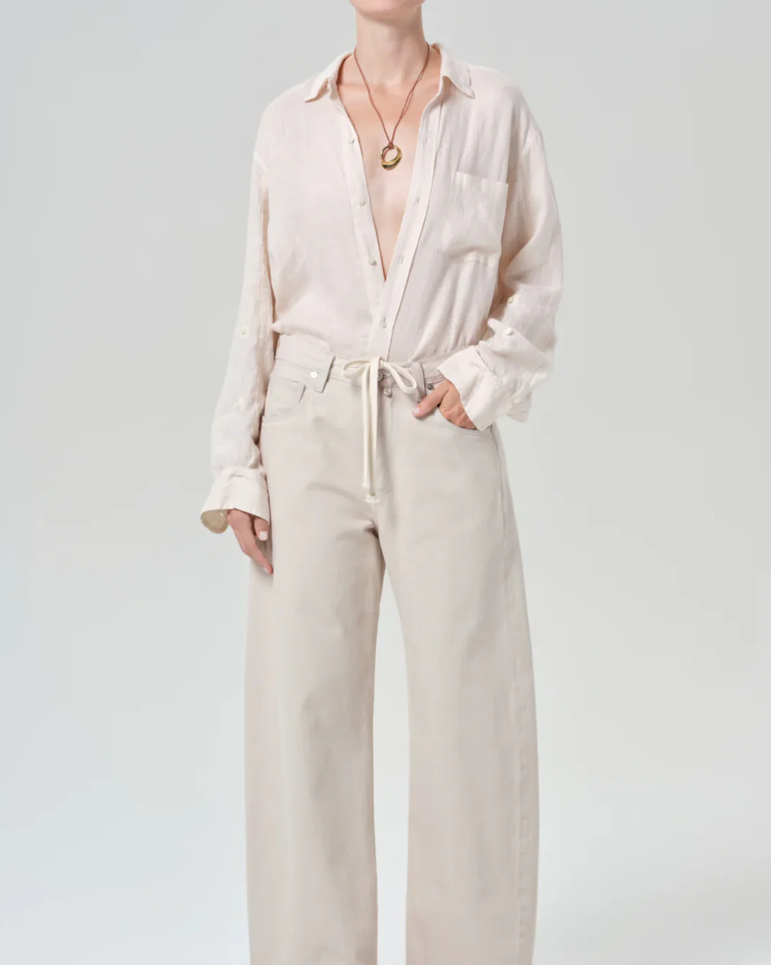 Kayla Shrunken Linen Shirt | Pale Stone - Image 4