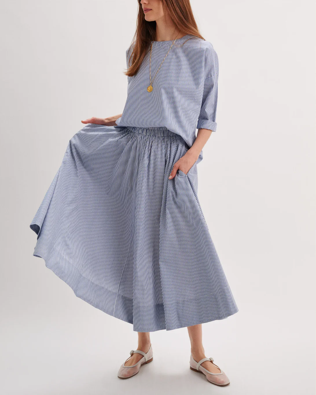 Kyria Poplin Skirt | Navy Stripe - Image 2