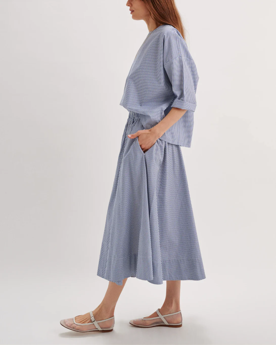 Kyria Poplin Skirt | Navy Stripe - Image 3