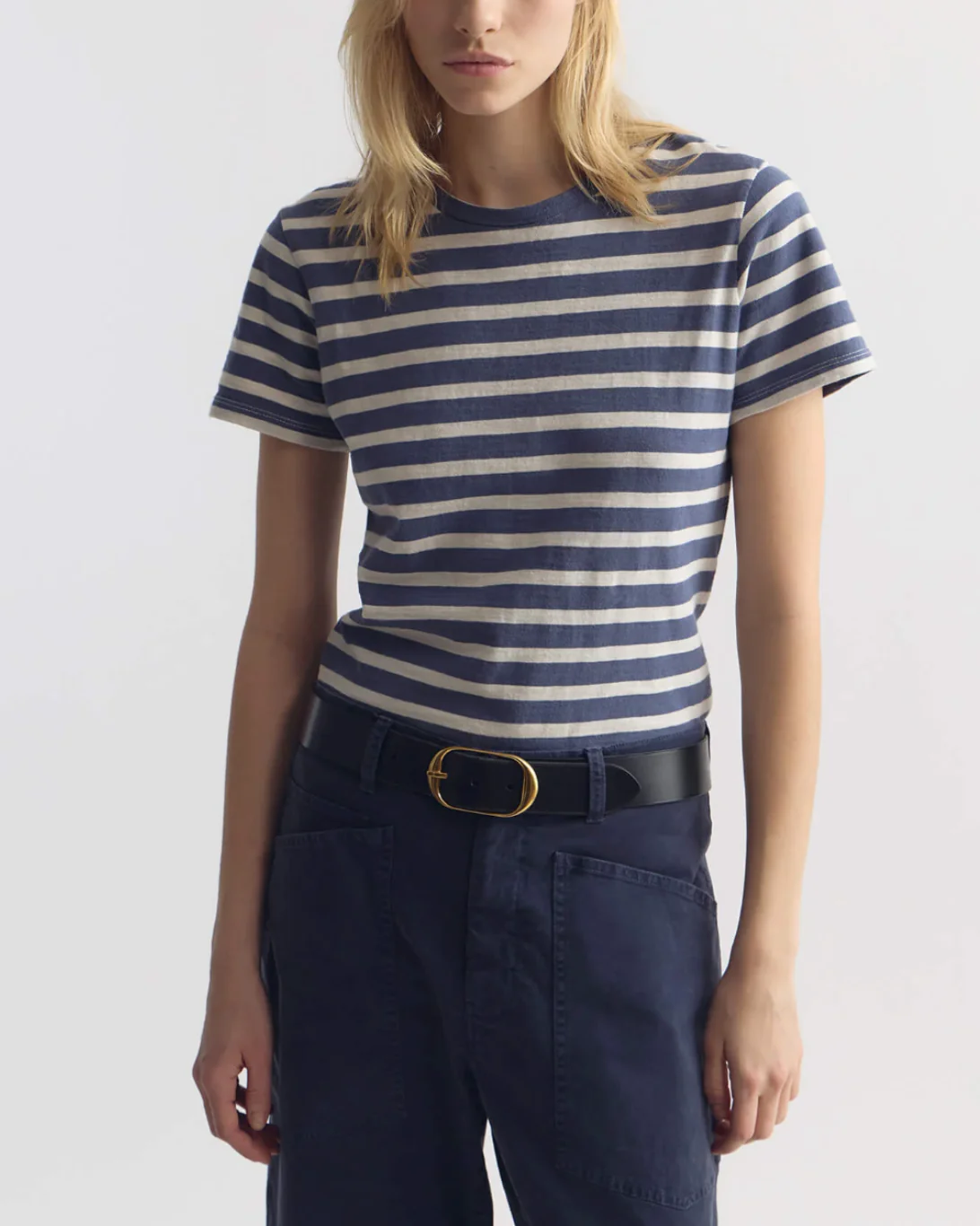 Lana Crewneck Tee | French Blue/Off White Stripe - Image 2