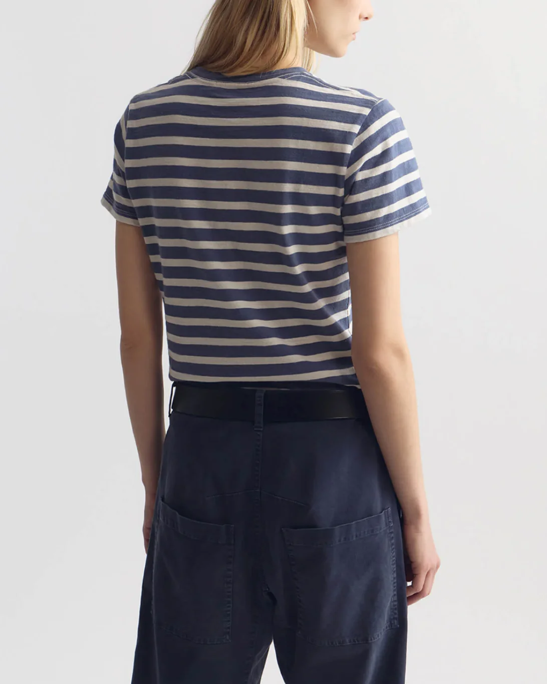 Lana Crewneck Tee | French Blue/Off White Stripe - Image 3