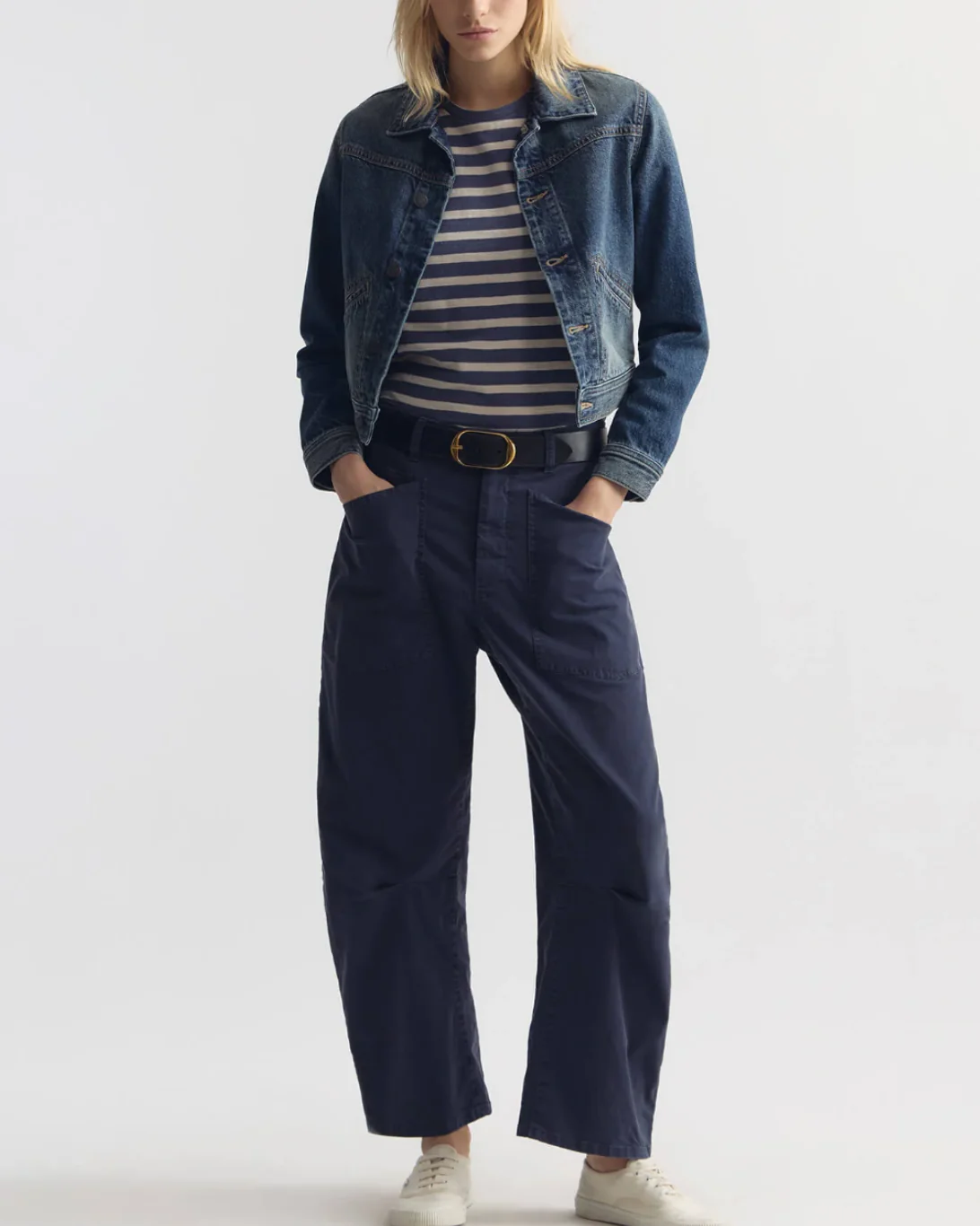 Lana Crewneck Tee | French Blue/Off White Stripe - Image 4