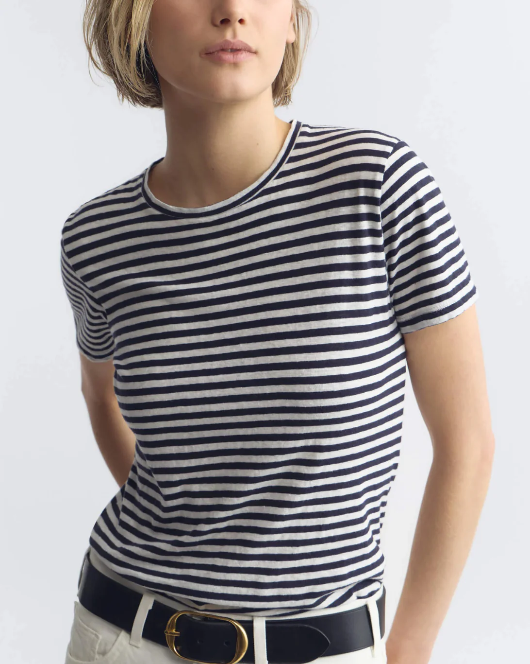 Lana Crewneck Tee | White/Dark Navy Stripe - Image 2