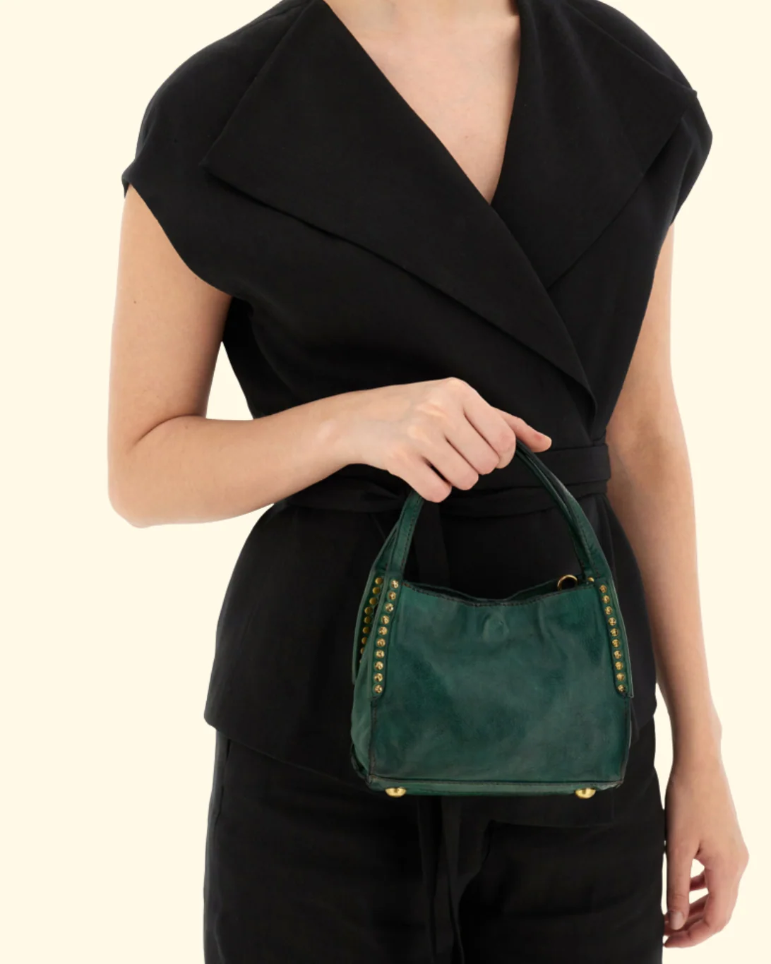 Lara Studded Shopping Bag | Green Bottle - Image 6