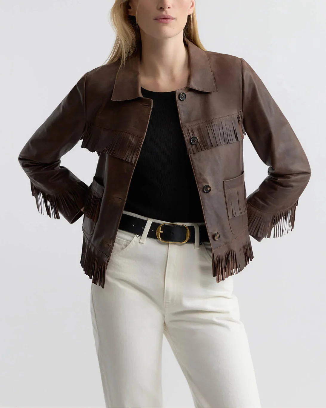 Lazare Fringe Leather Jacket | Dark Brown - Image 2