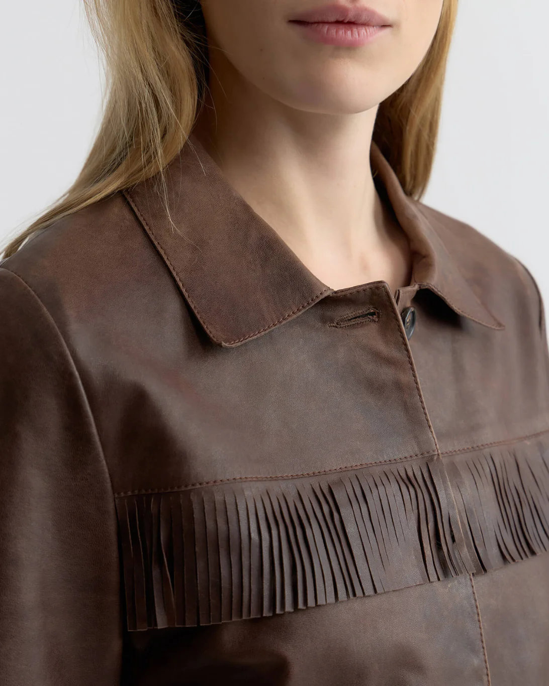 Lazare Fringe Leather Jacket | Dark Brown - Image 3