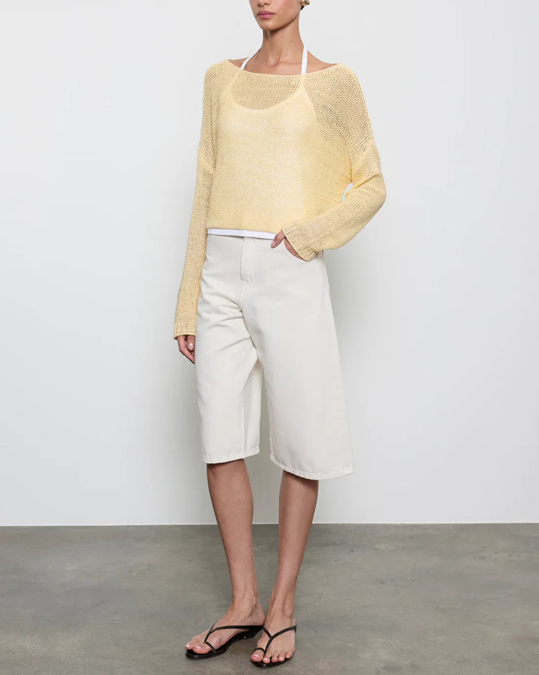 Linen Open Knit Bateau Sweater | Flan - Image 2