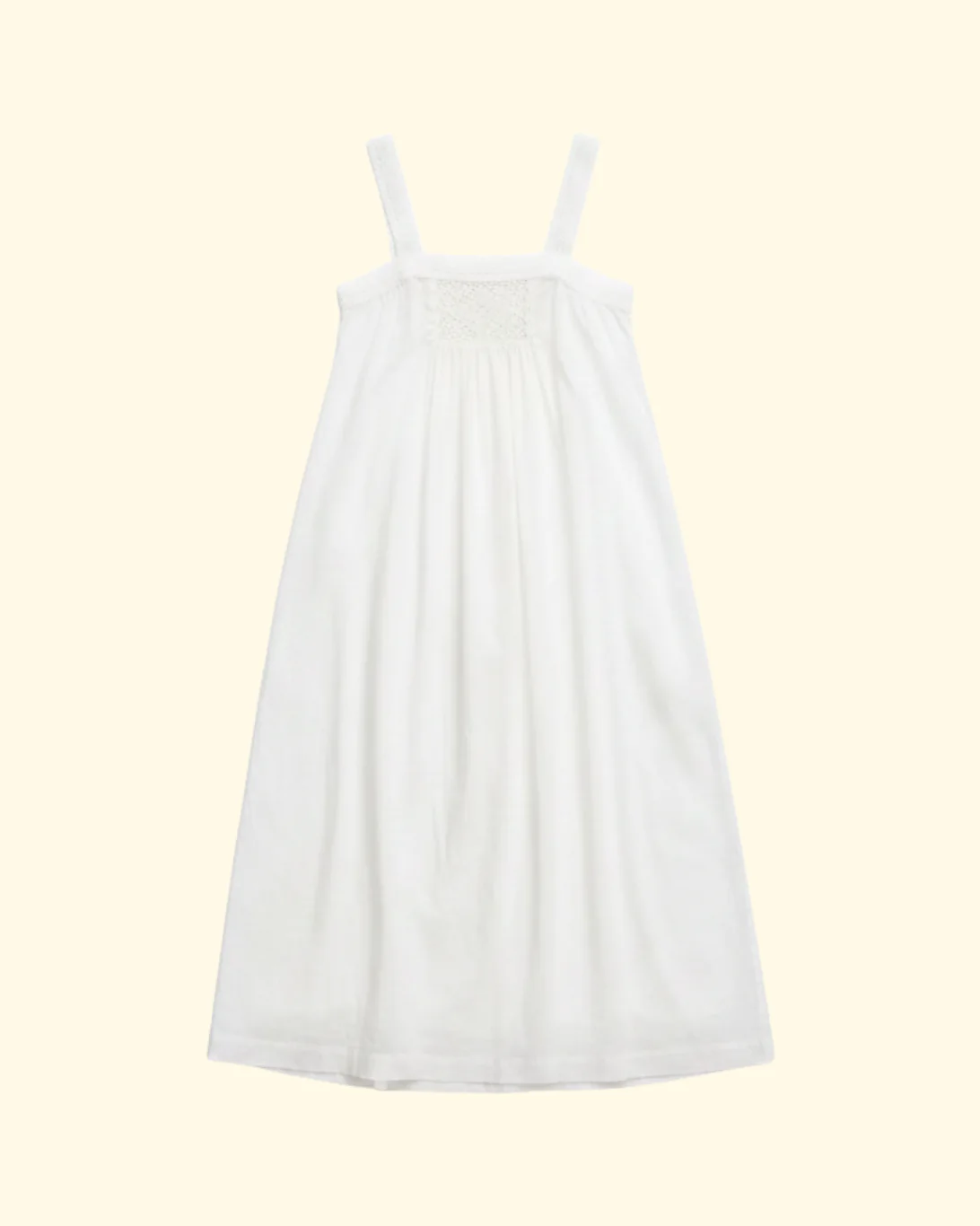 Linen Gathered Slip With Cotton Lace | White