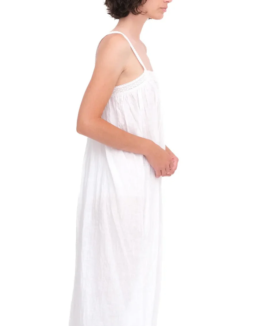 Linen Gathered Slip With Cotton Lace | White - Image 4