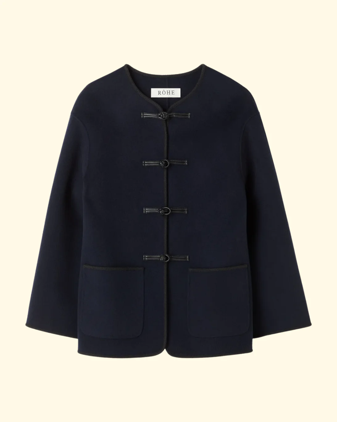 Mandarin Double Faced Wool Jacket | Navy