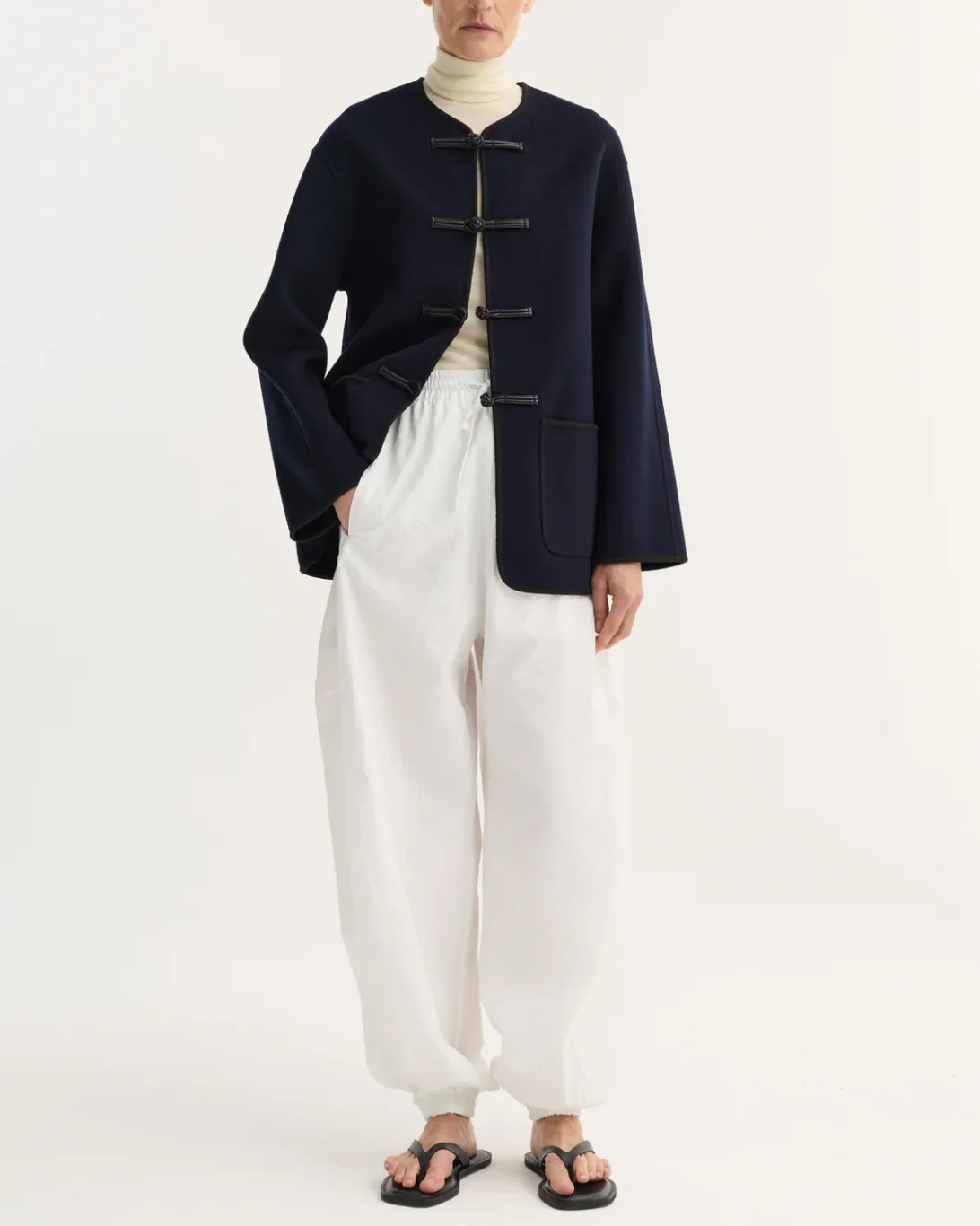 Mandarin Double Faced Wool Jacket | Navy - Image 2
