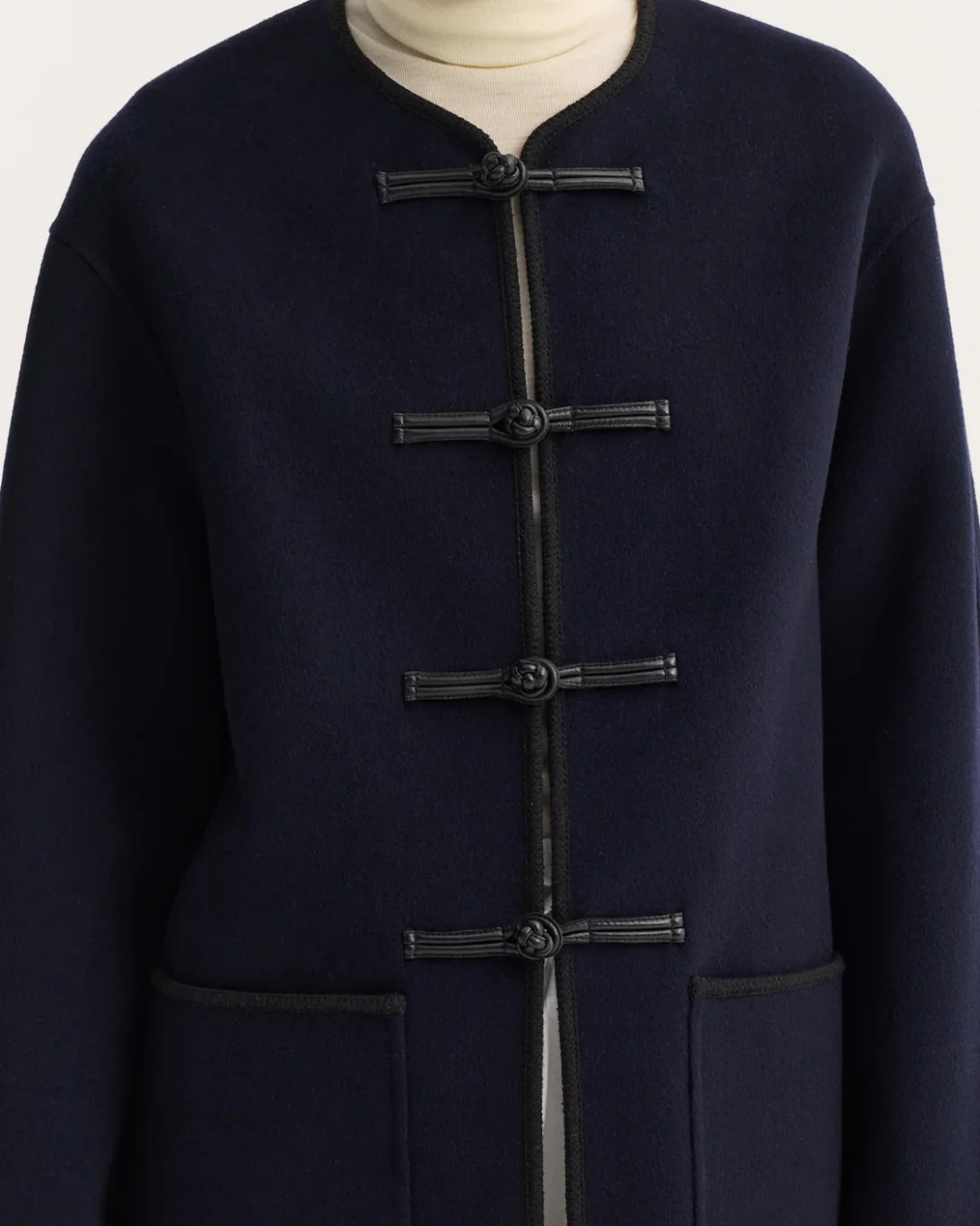 Mandarin Double Faced Wool Jacket | Navy - Image 3