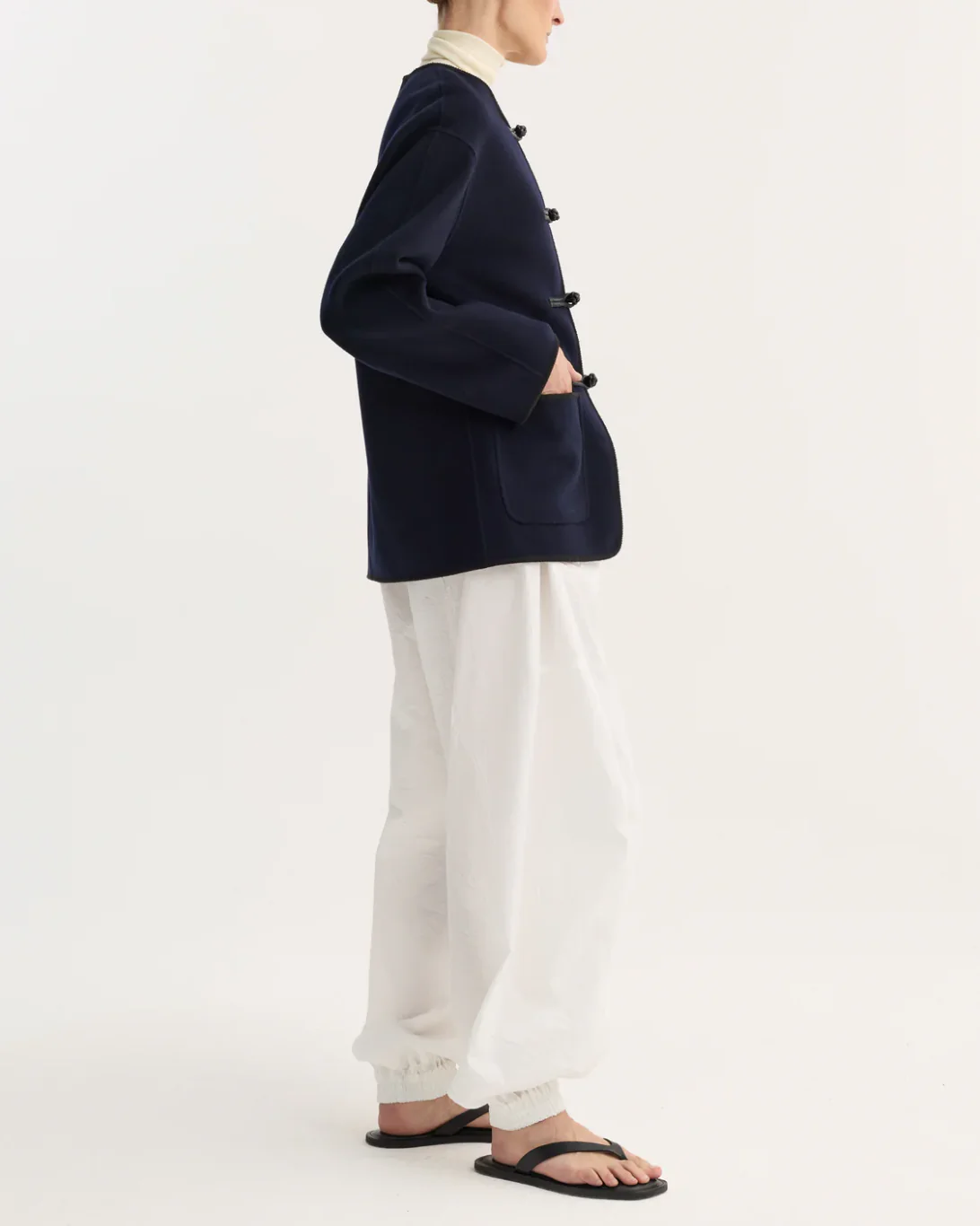 Mandarin Double Faced Wool Jacket | Navy - Image 4