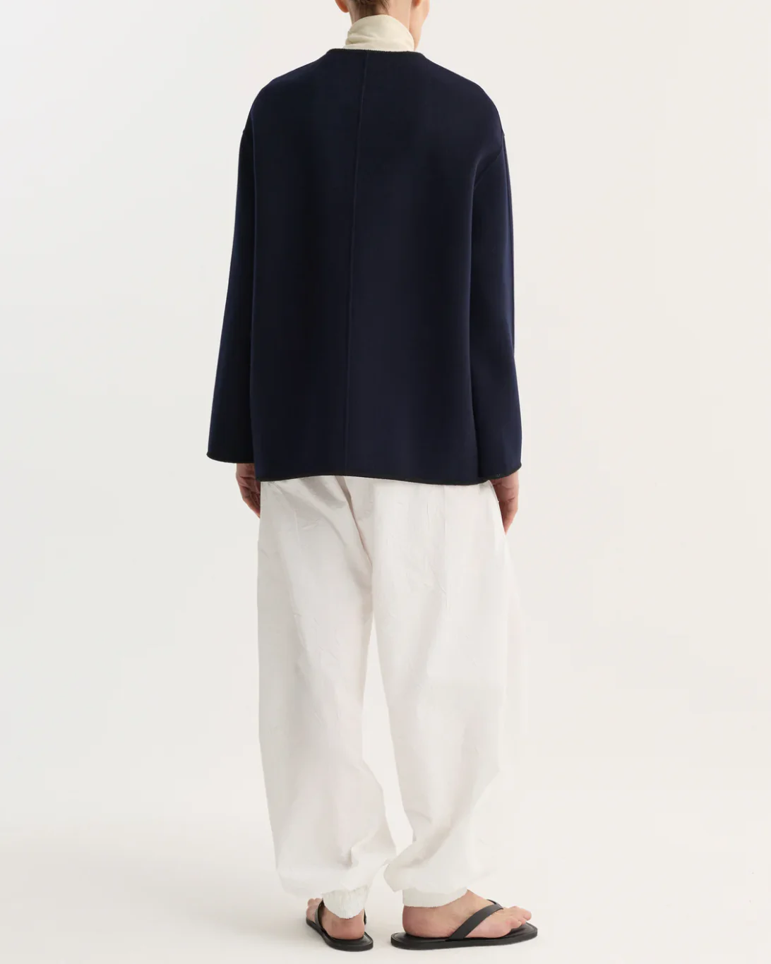 Mandarin Double Faced Wool Jacket | Navy - Image 5