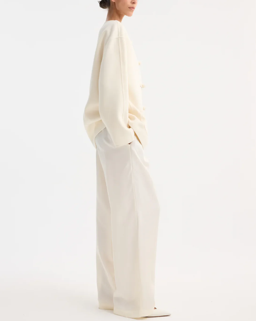 Mandarin Double Faced Wool Jacket | Off White - Image 3